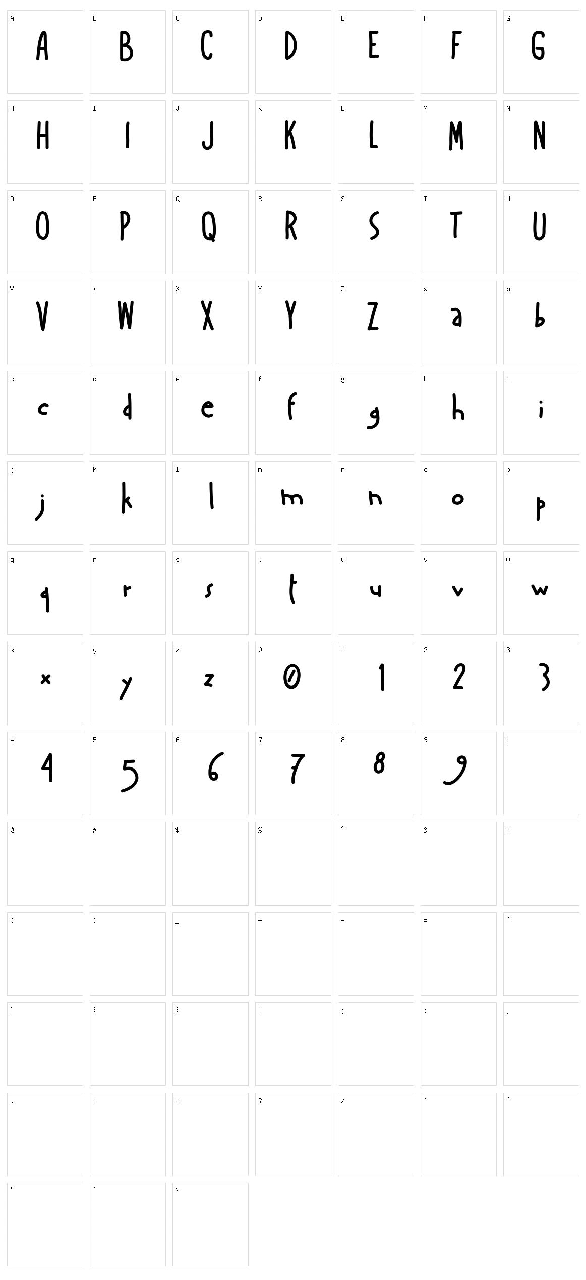 A Mano Boldensada Character Set