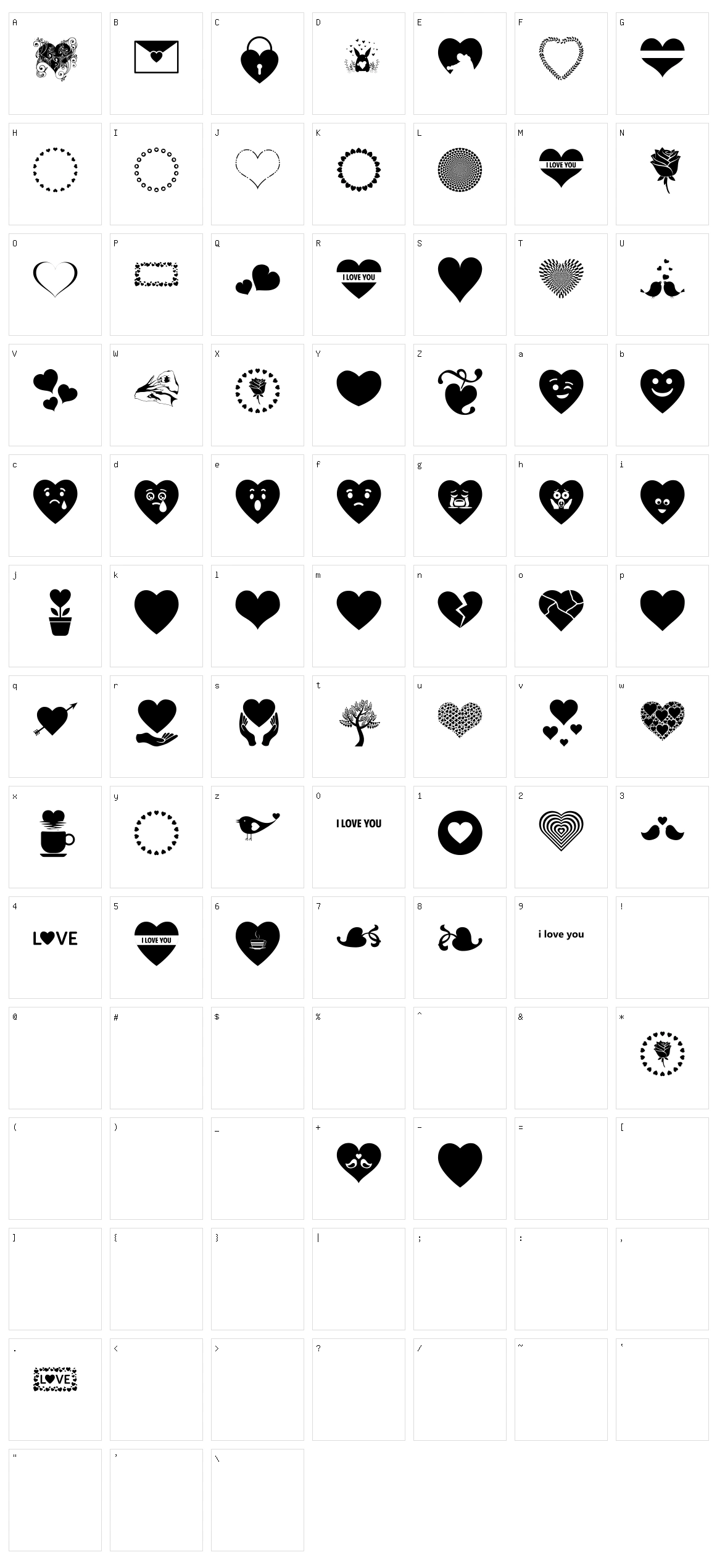 Font Hearts Love Character Set