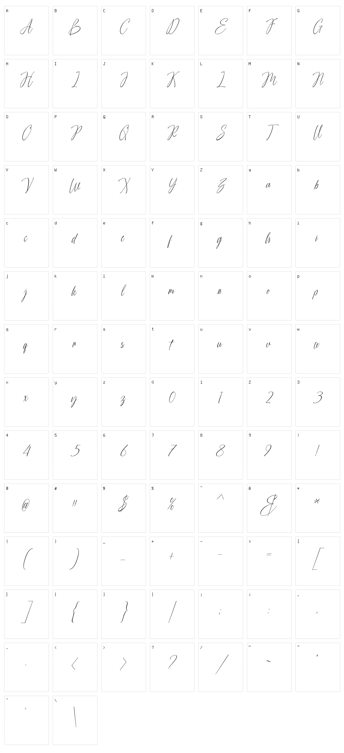 Advera Script Character Set