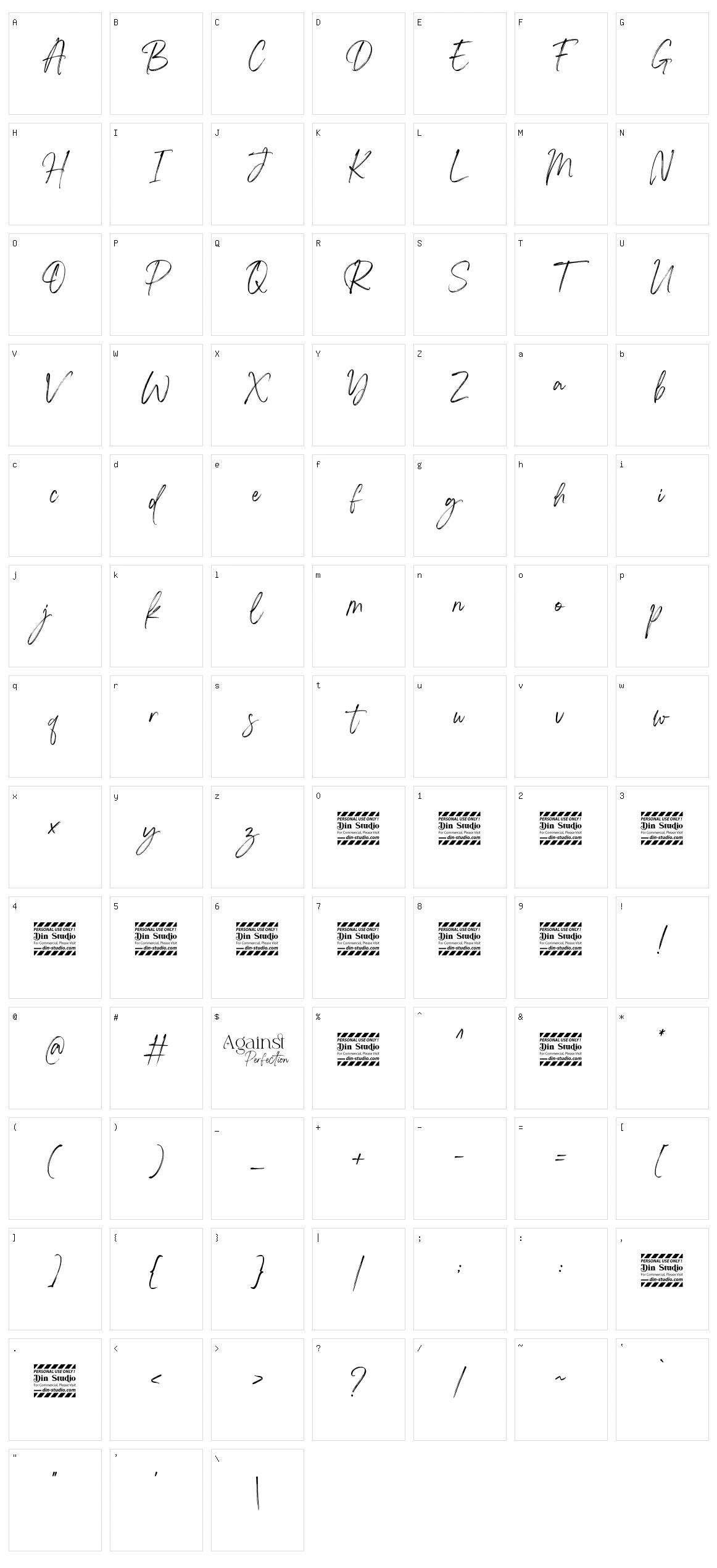Against Perfection Script Character Set