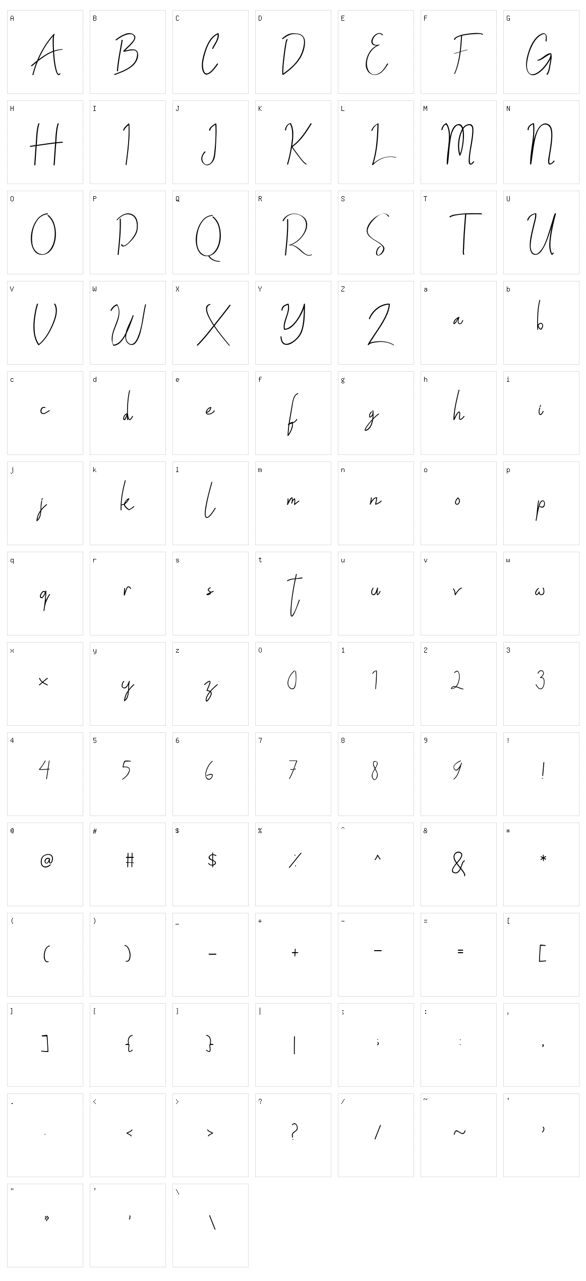 Aldith Script Character Set