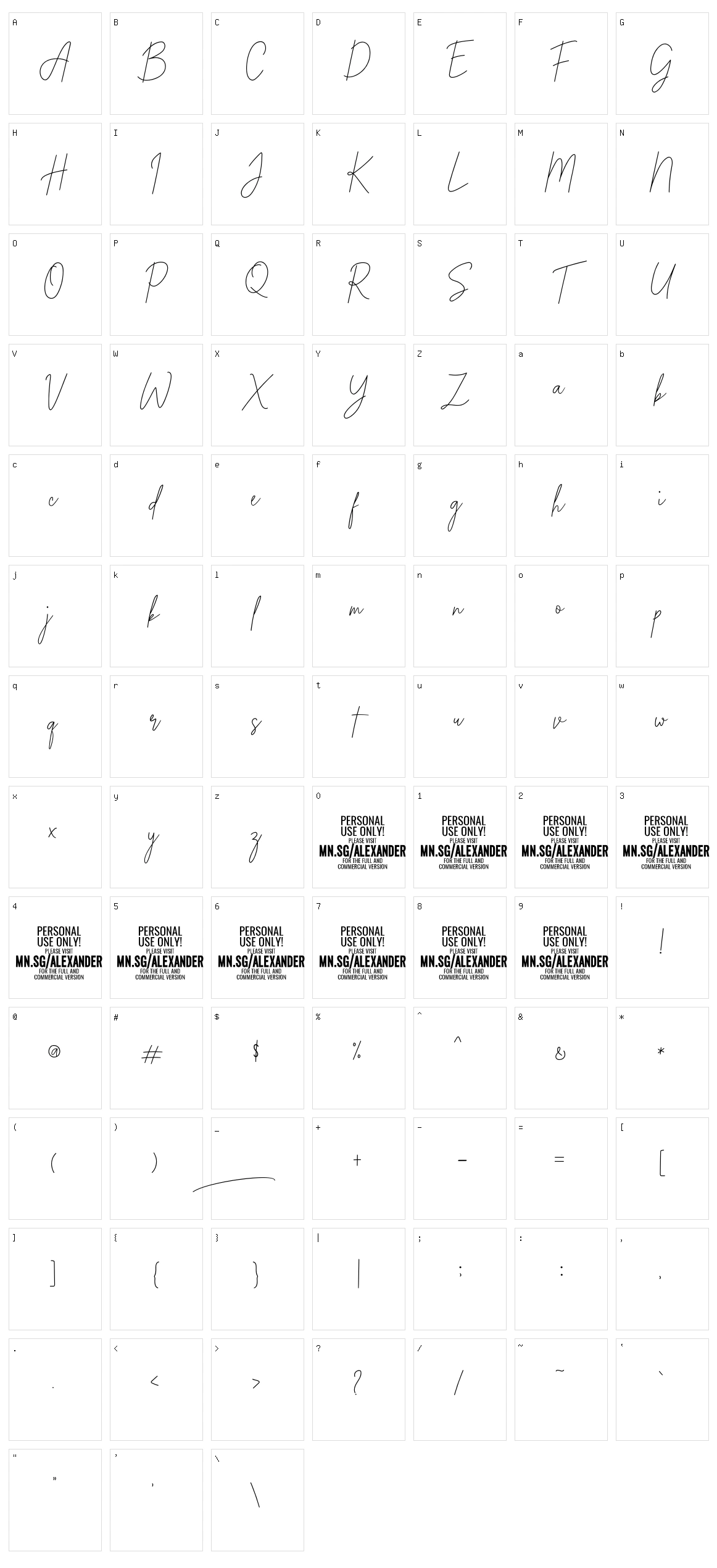 Alexander Lettering Character Set