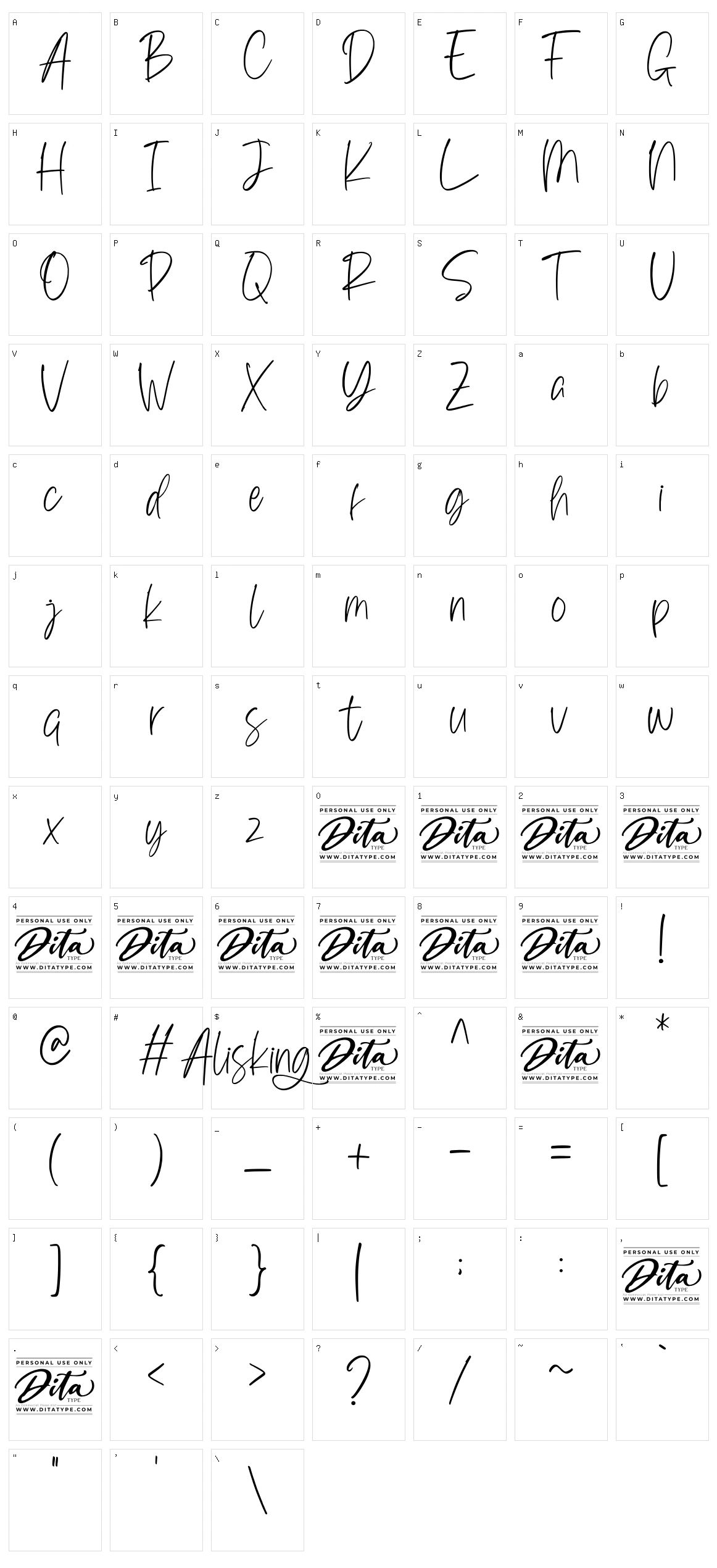 Alisking Character Set