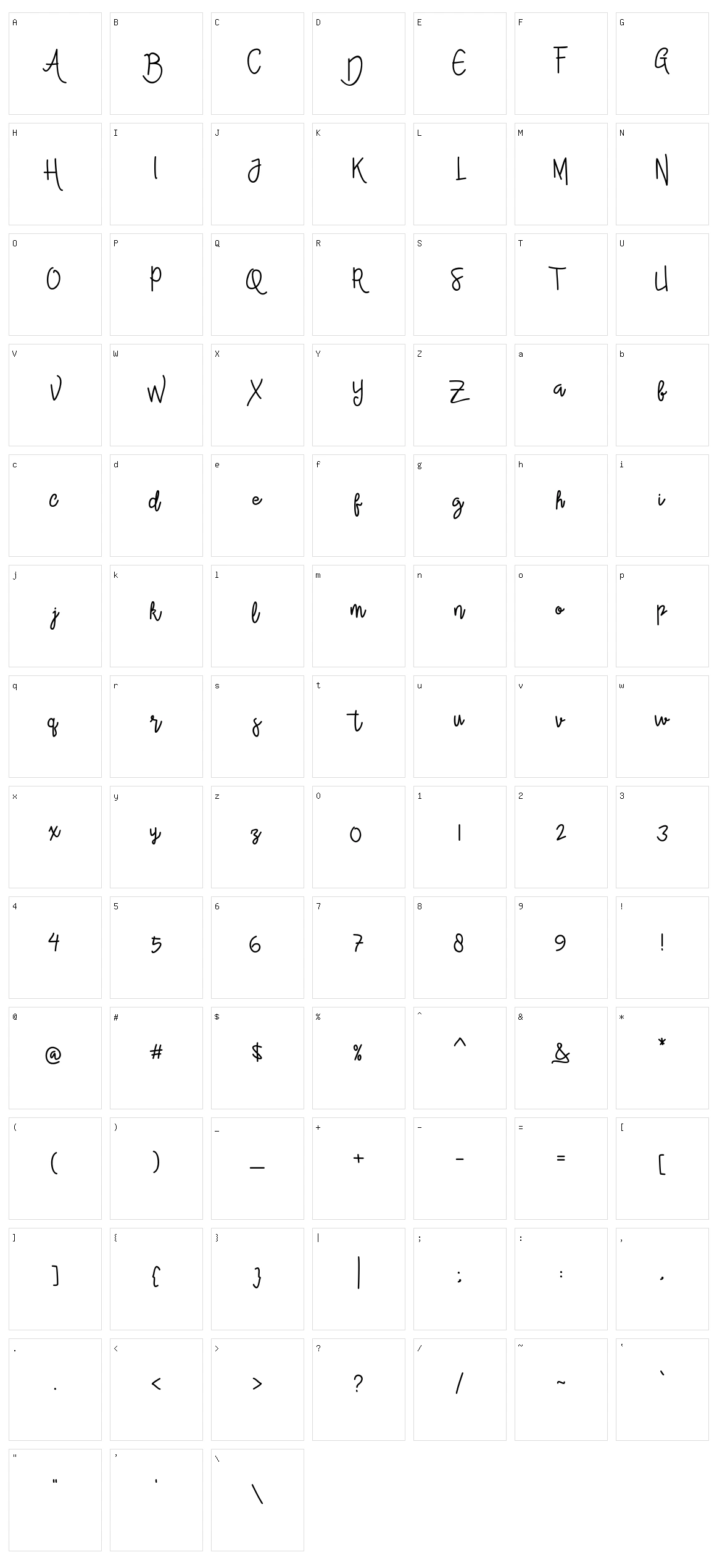 Alleana Script Character Set