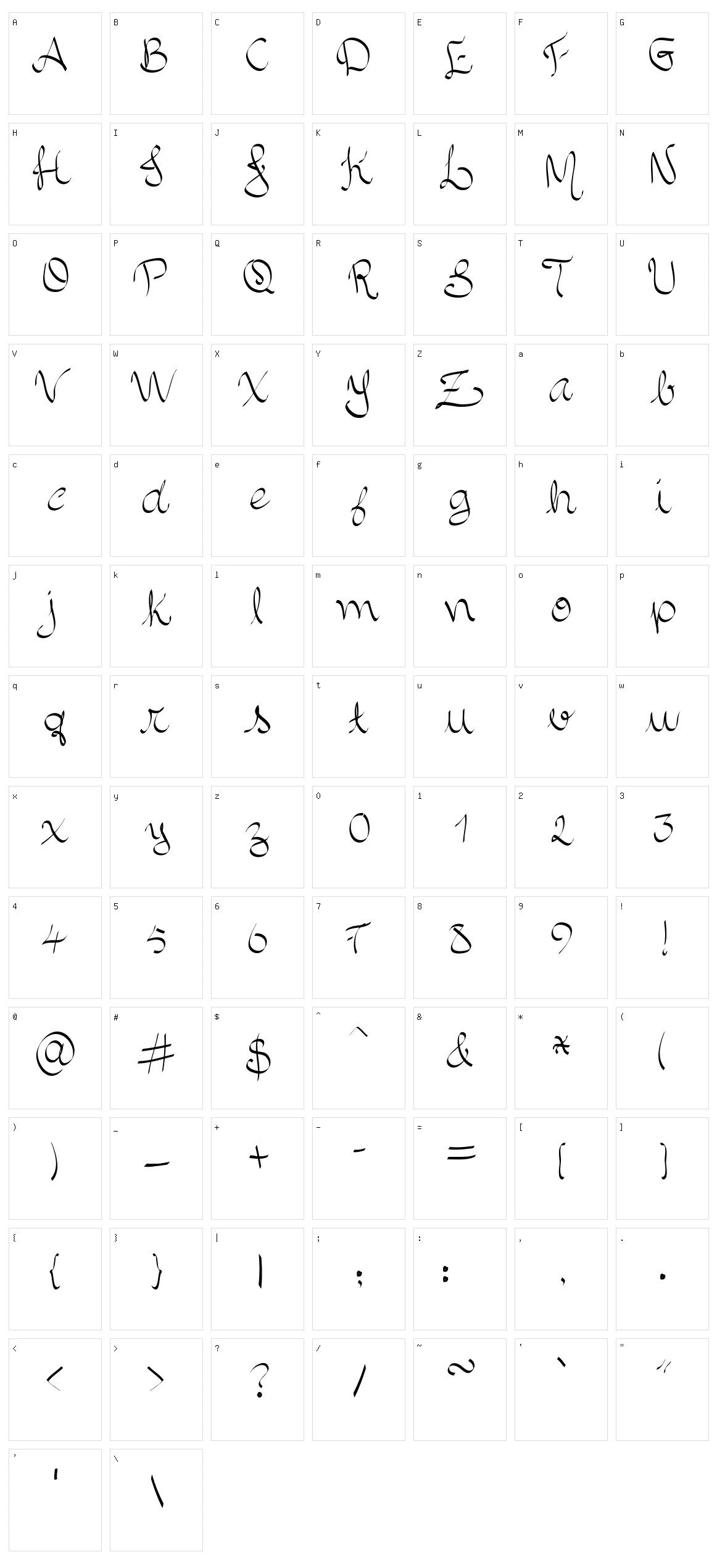 Allura Script Character Set