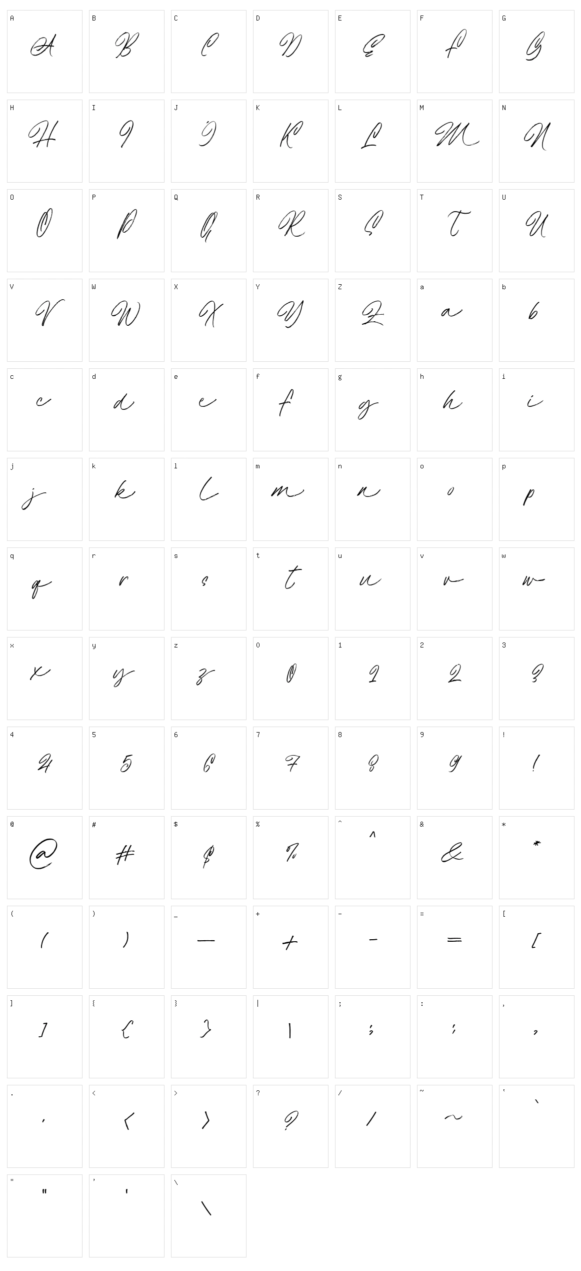 Amelia Bright Character Set