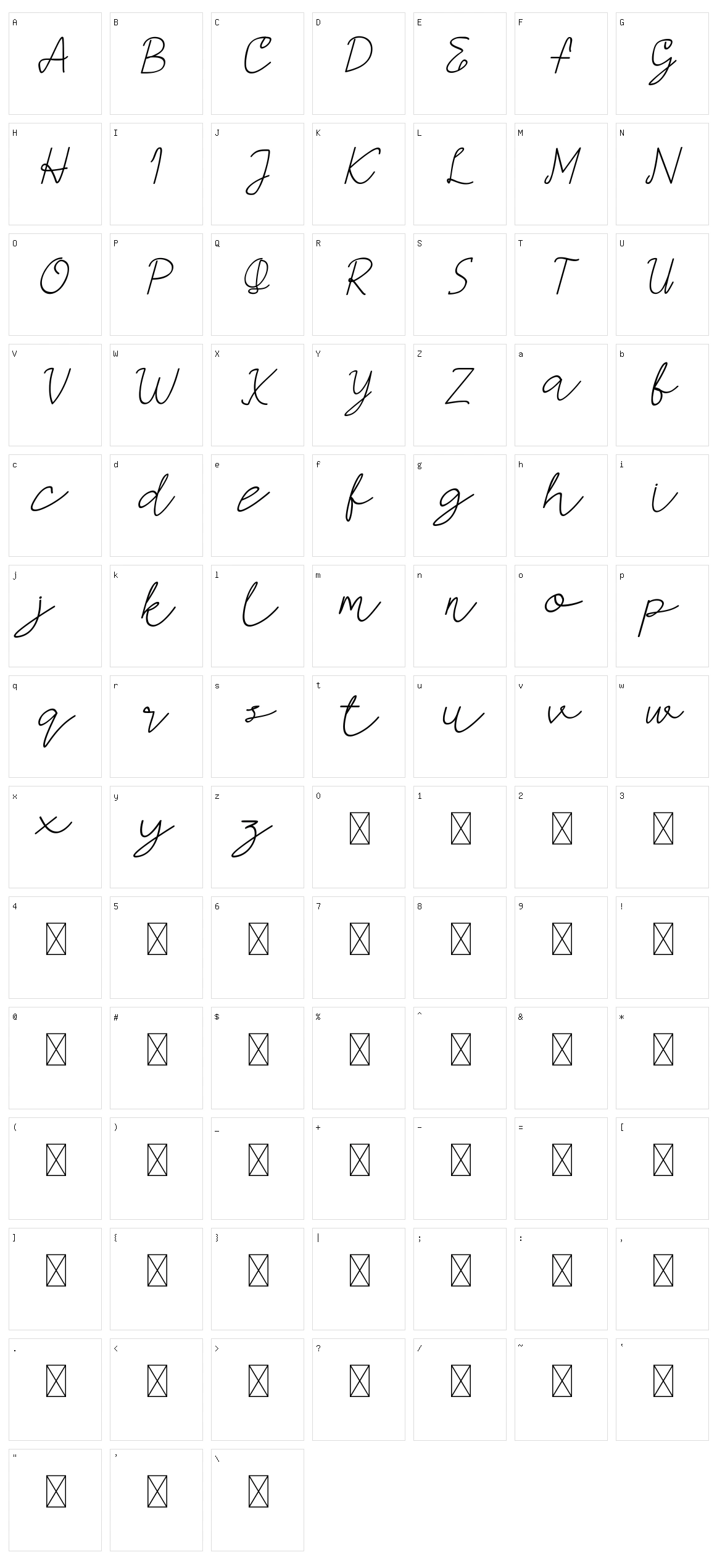Amorica Script Character Set