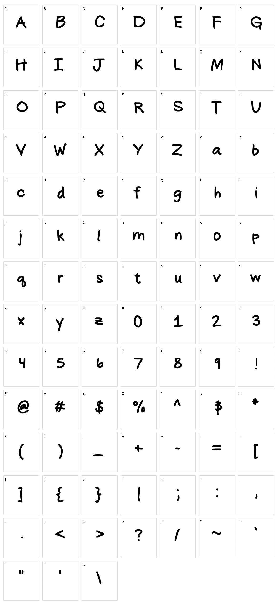 Amys Handwriting Character Set