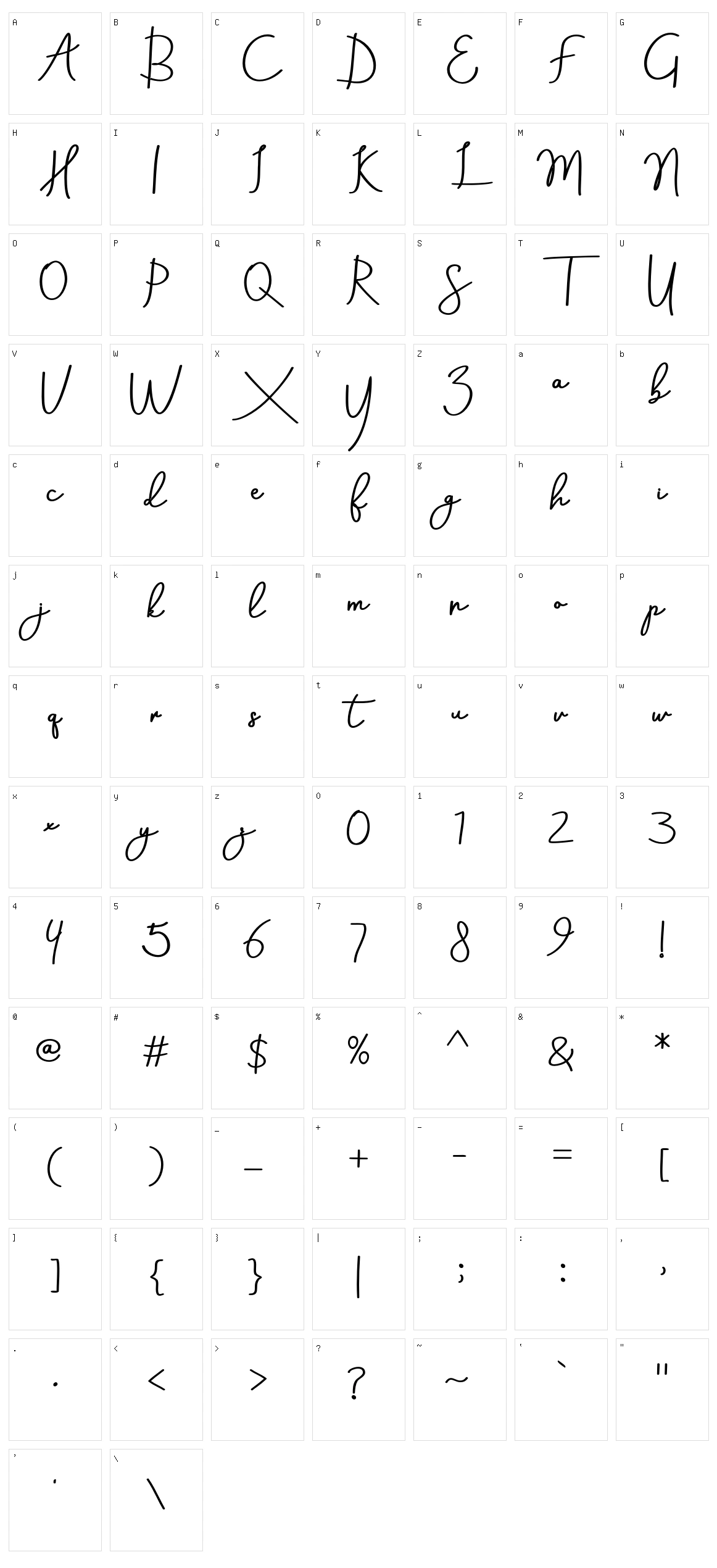Aneisha Script Character Set