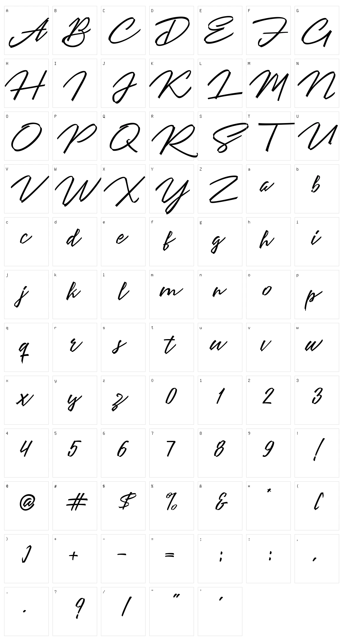 Angelina Script Character Set