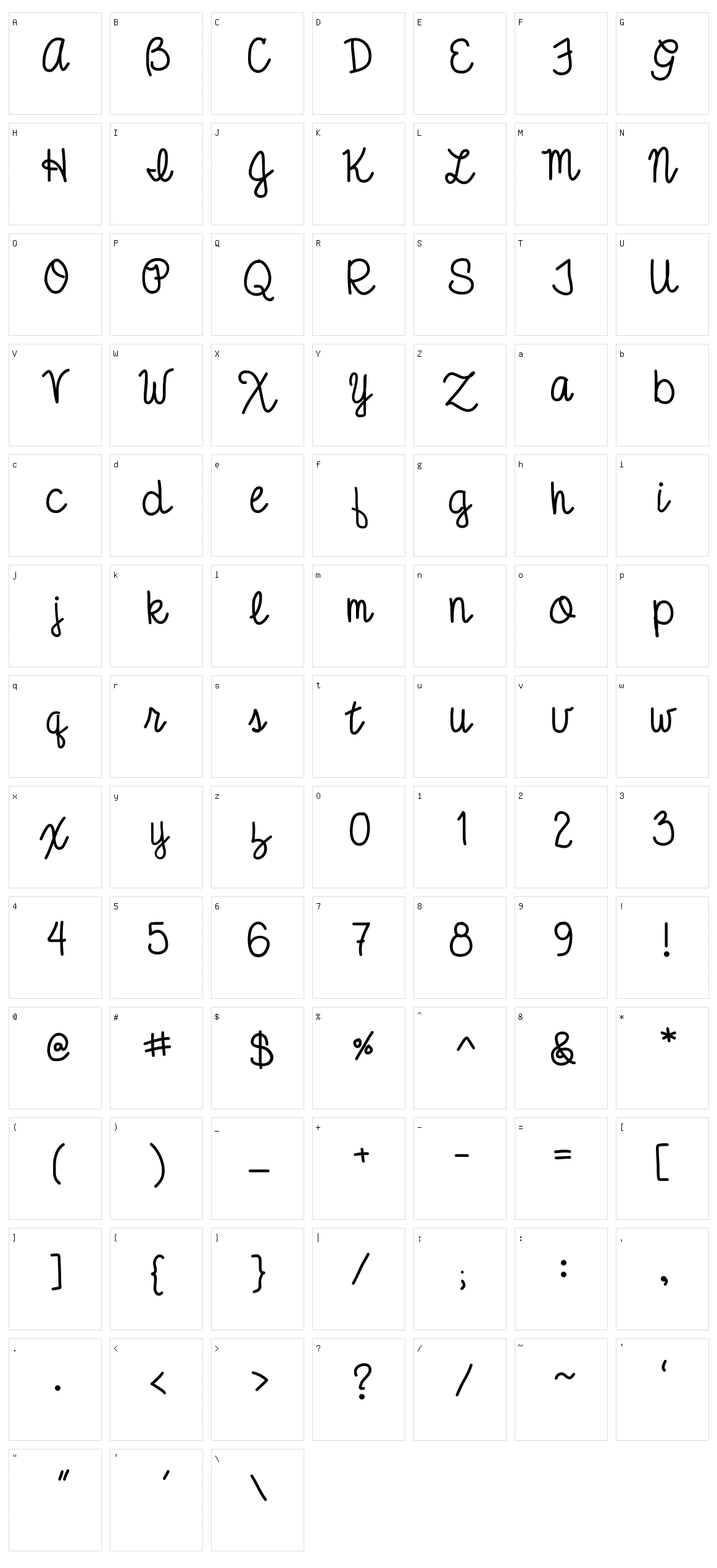 Ani Beatrice Cursive Character Set
