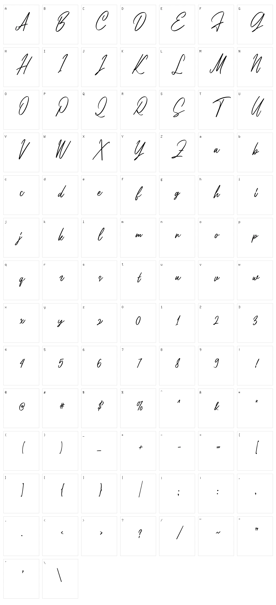 Anita Script Character Set