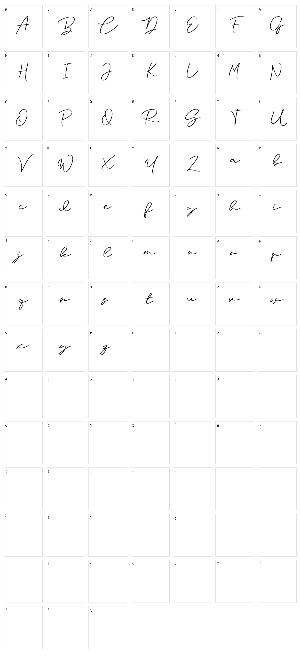 Anjel Script Character Set