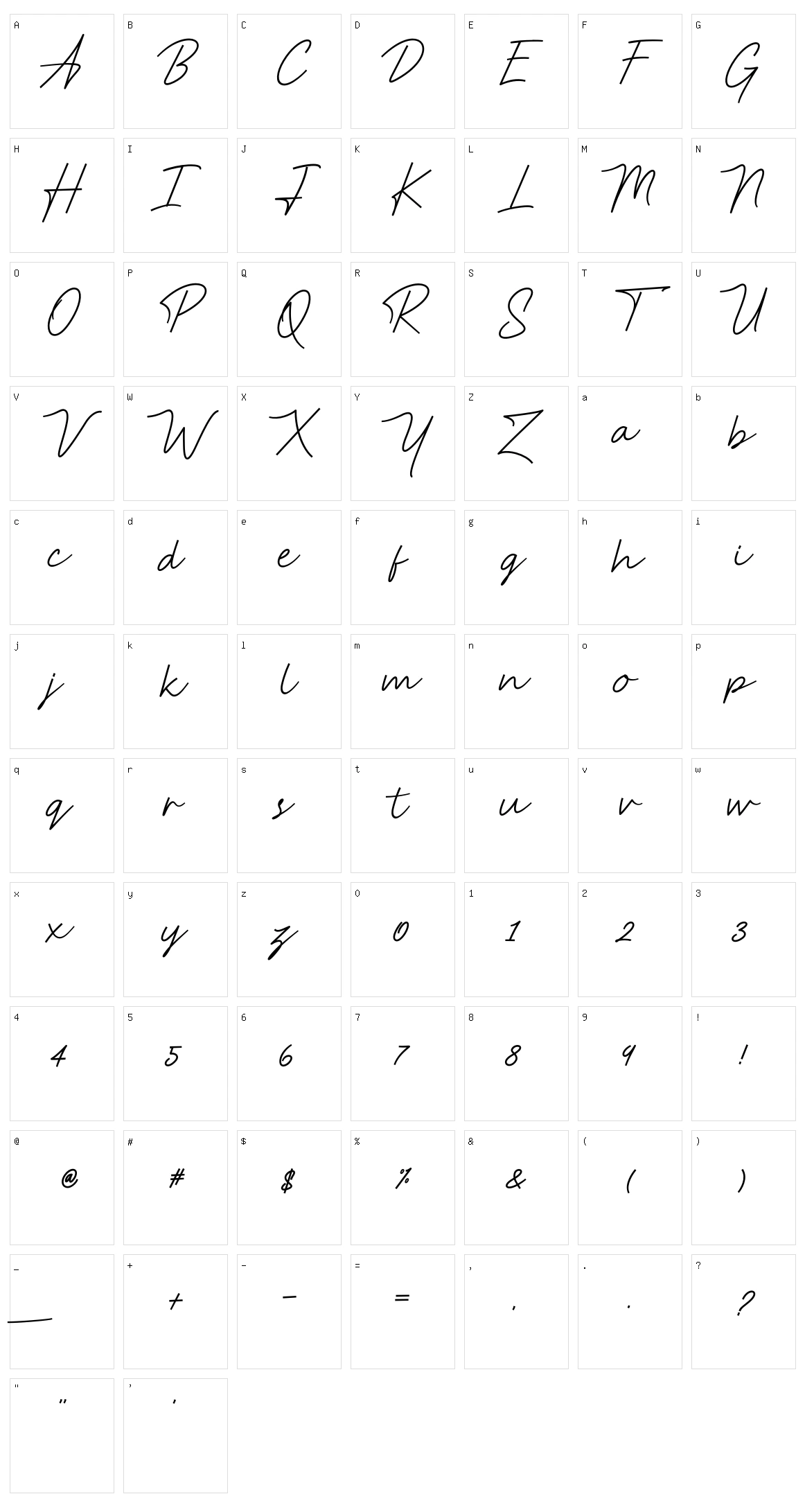 Anstery Script Character Set