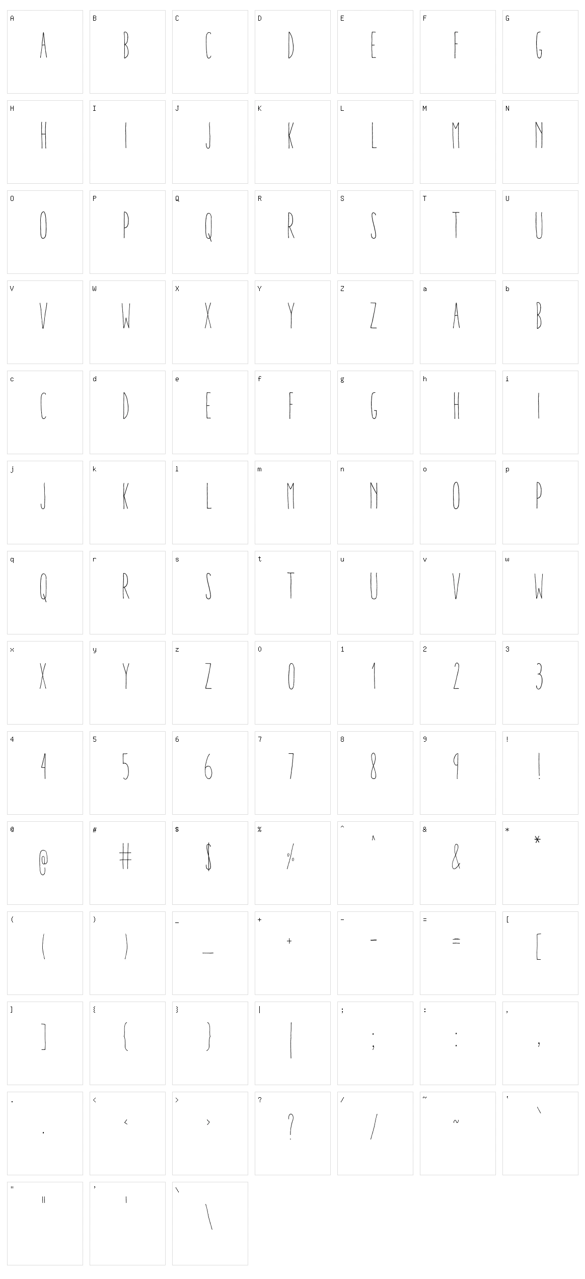 Aracne Ultra Condensed Character Set