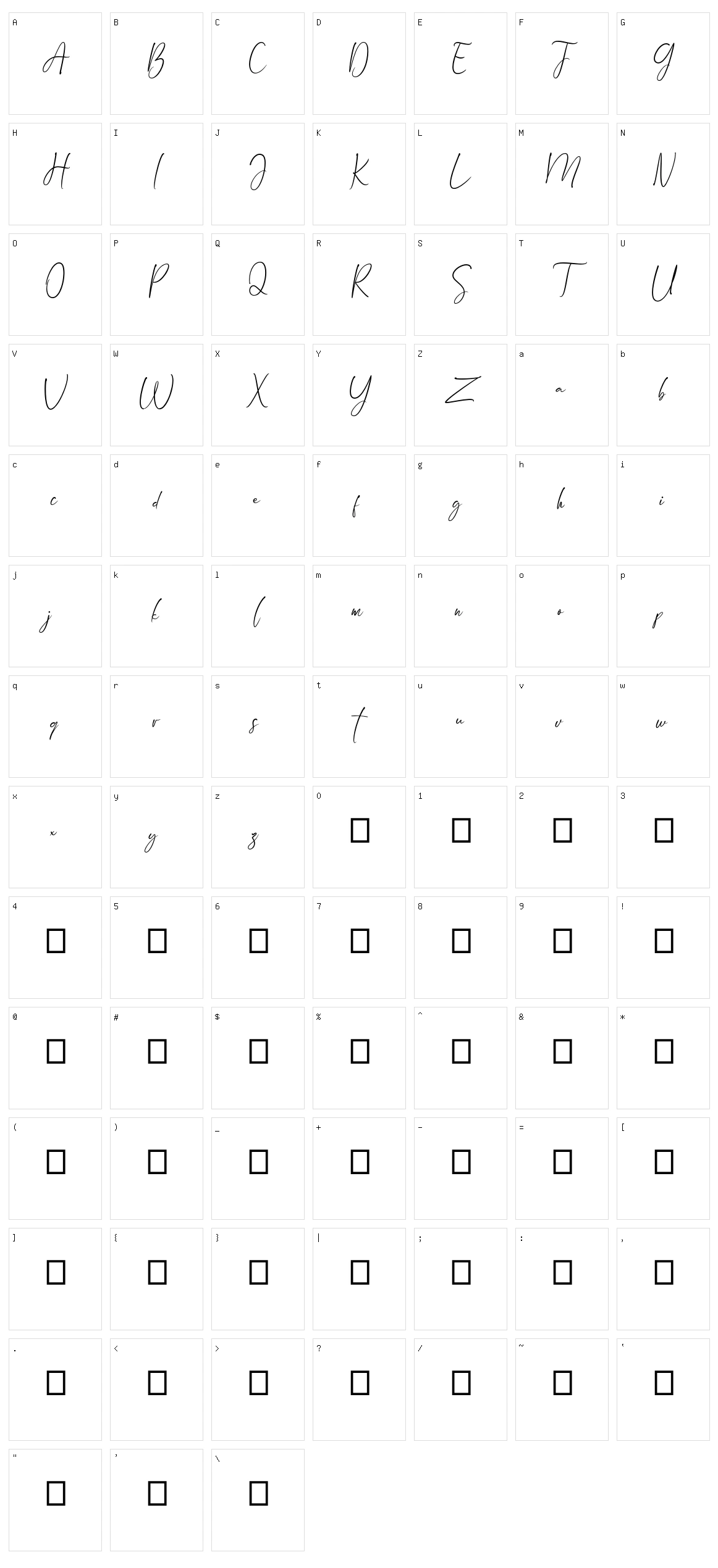 Arandalle Script Character Set