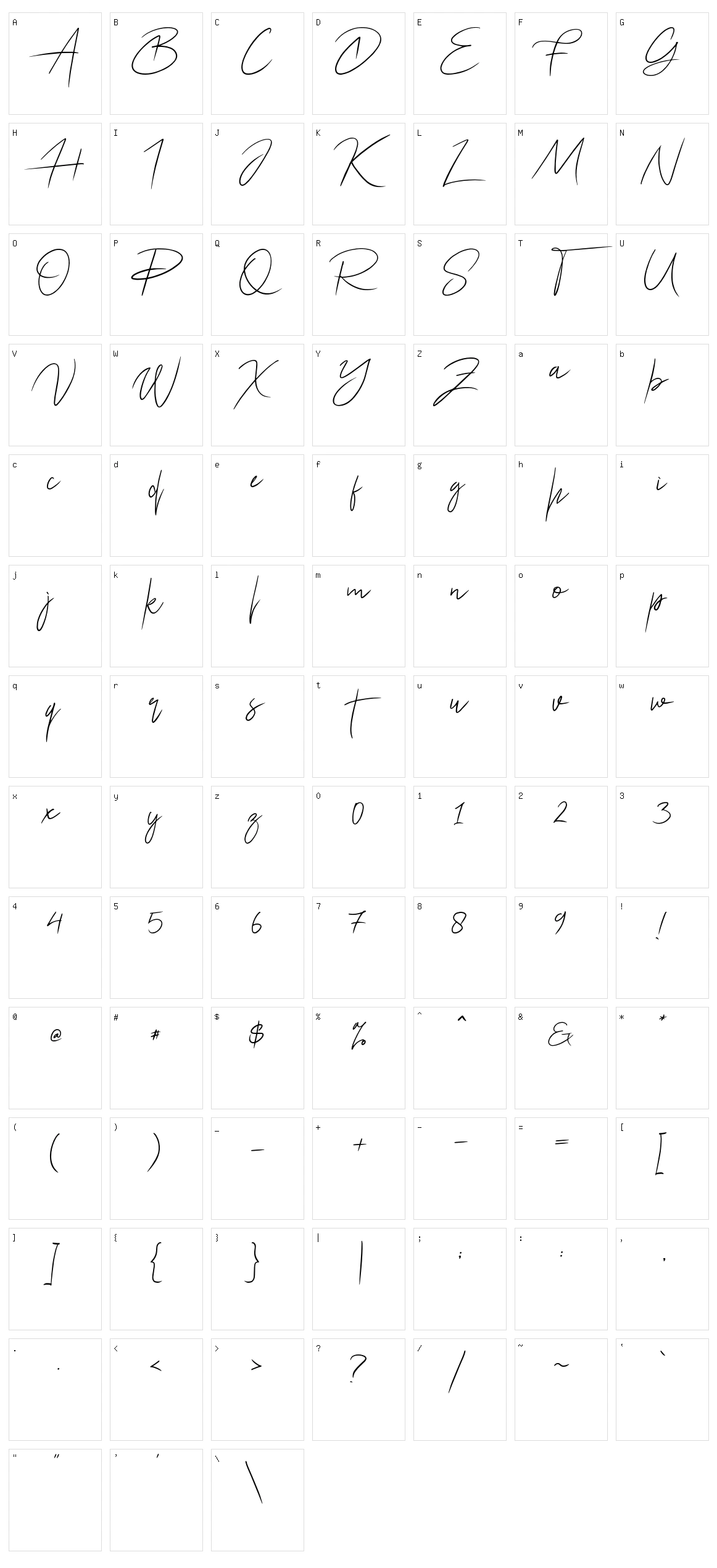 Ariel Script Character Set