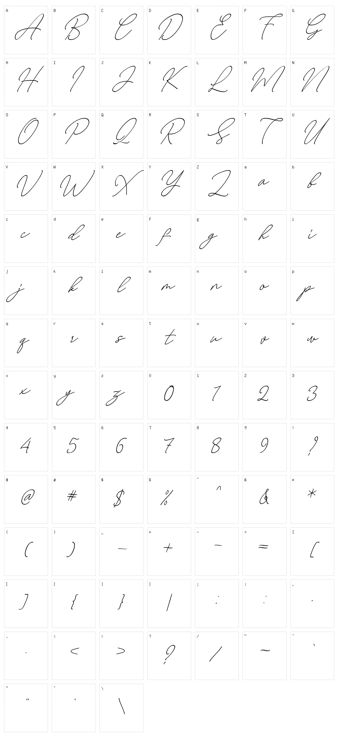 August Script Character Set