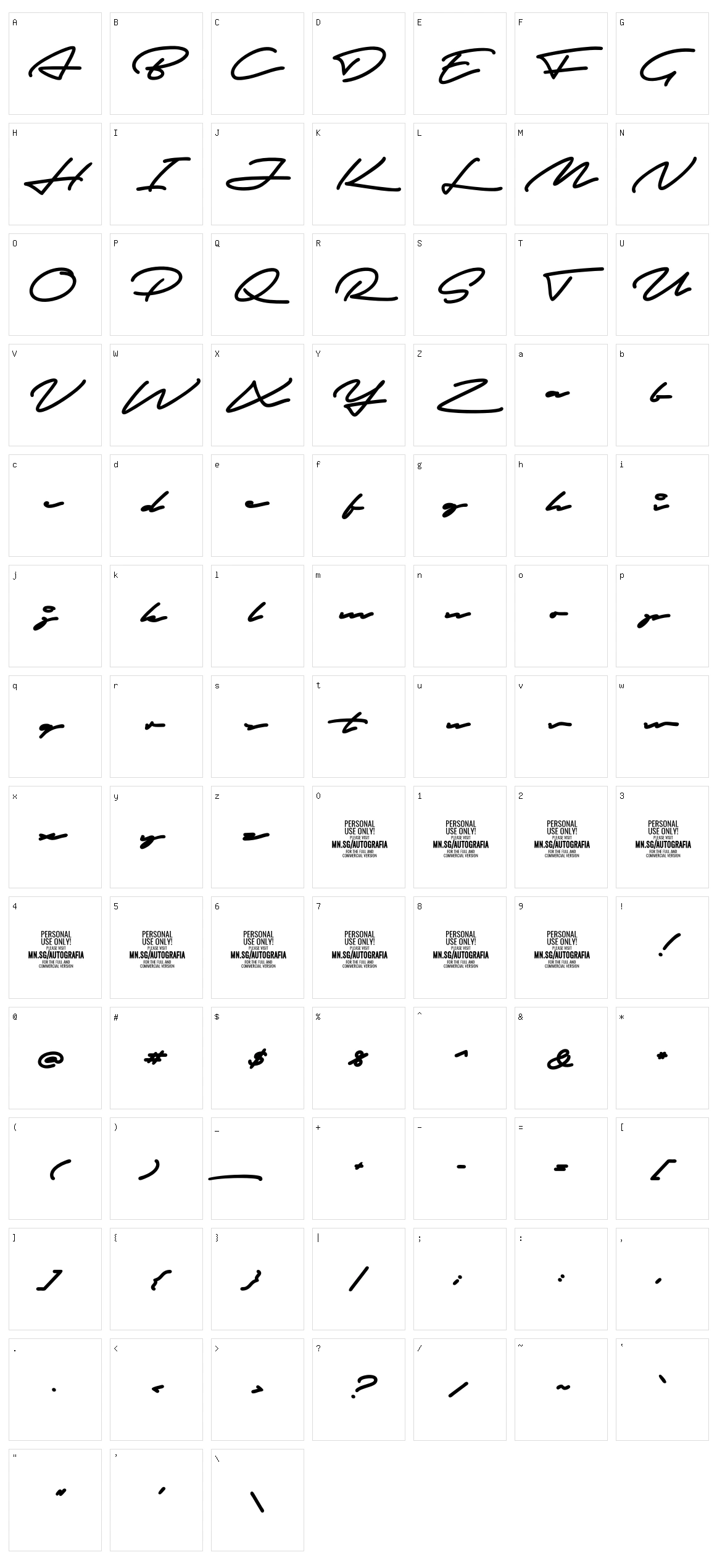 Autografia Character Set