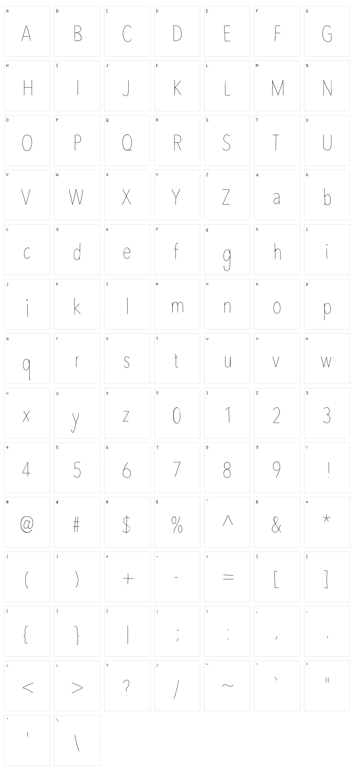 Avenir Condensed Hand Character Set