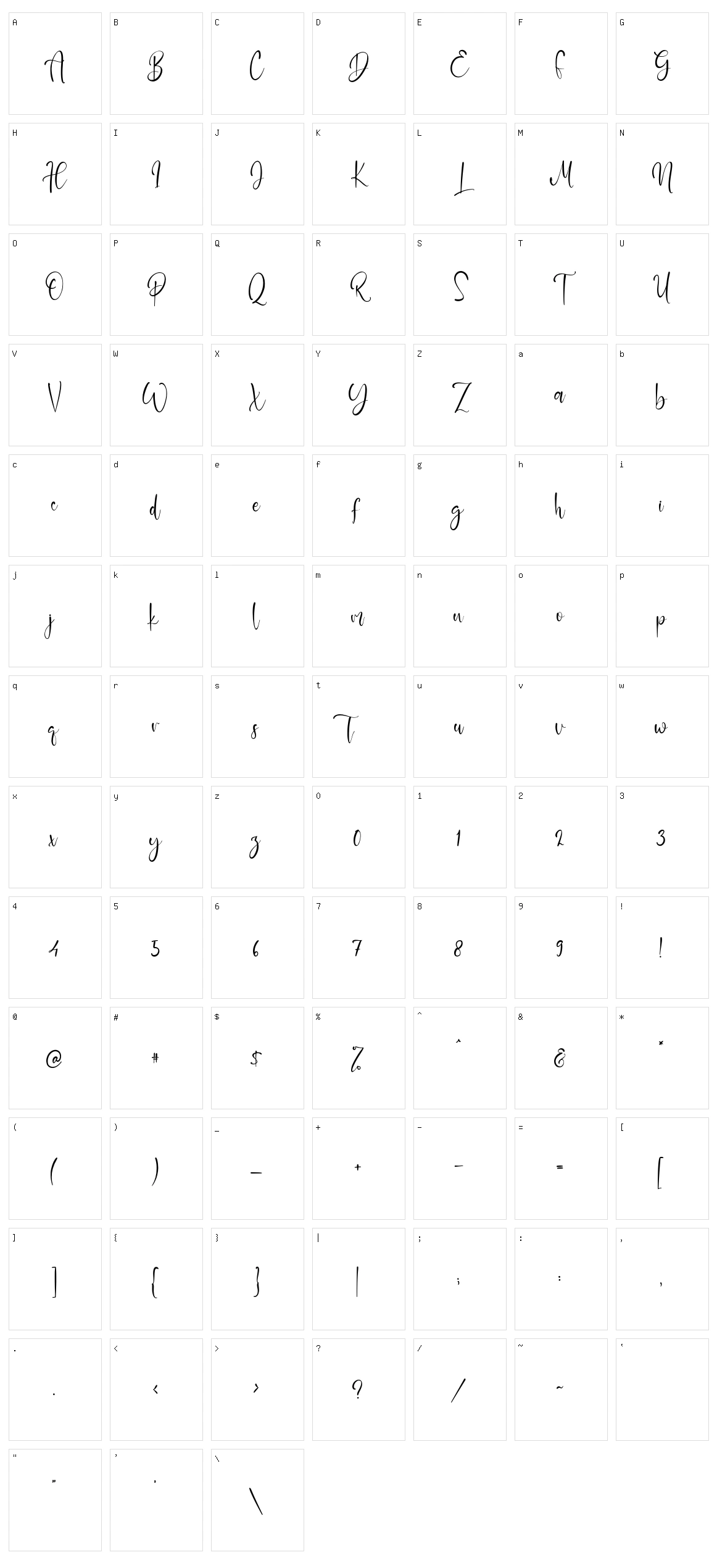 Bailey Script Character Set