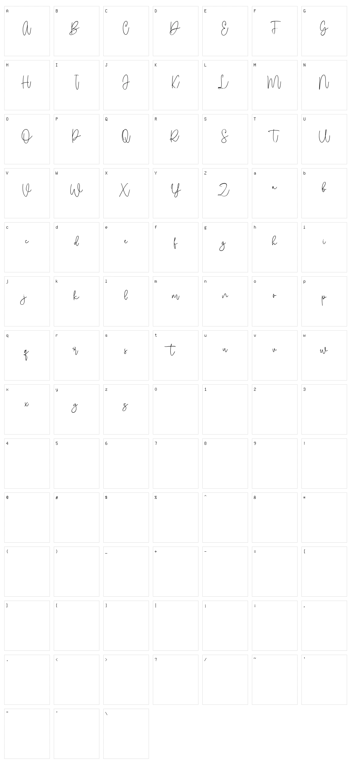 Bastyan Script Character Set