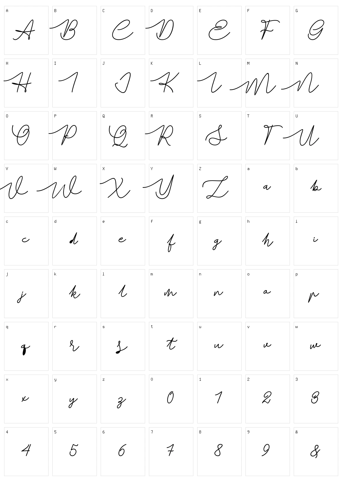 Batavia Glamore Script Character Set