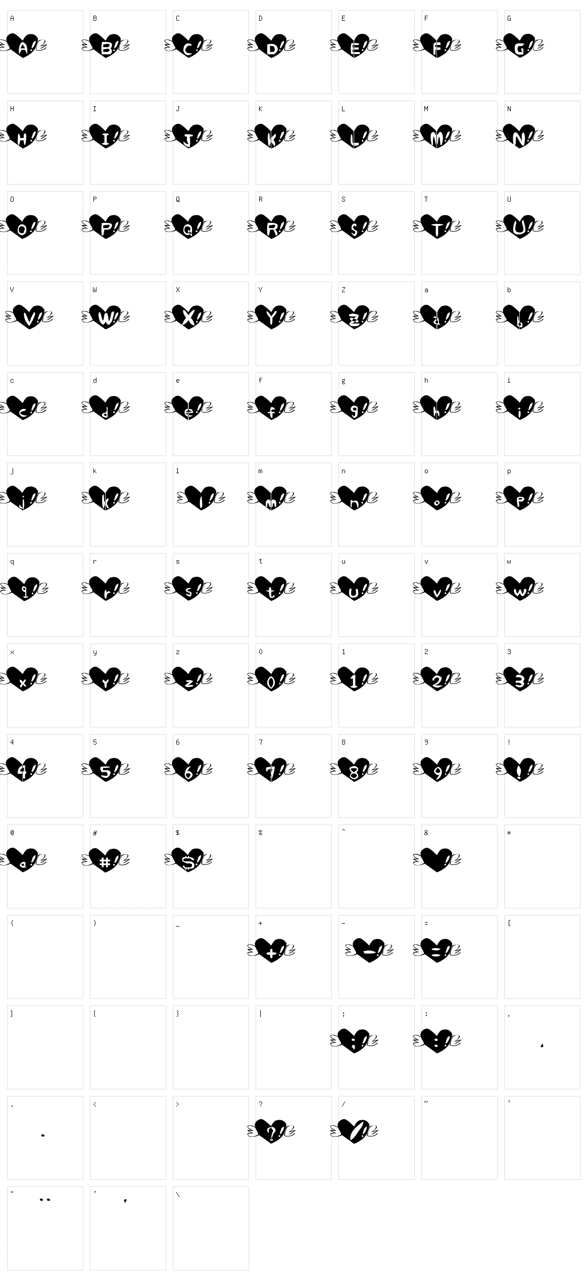 Heart Font Character Set