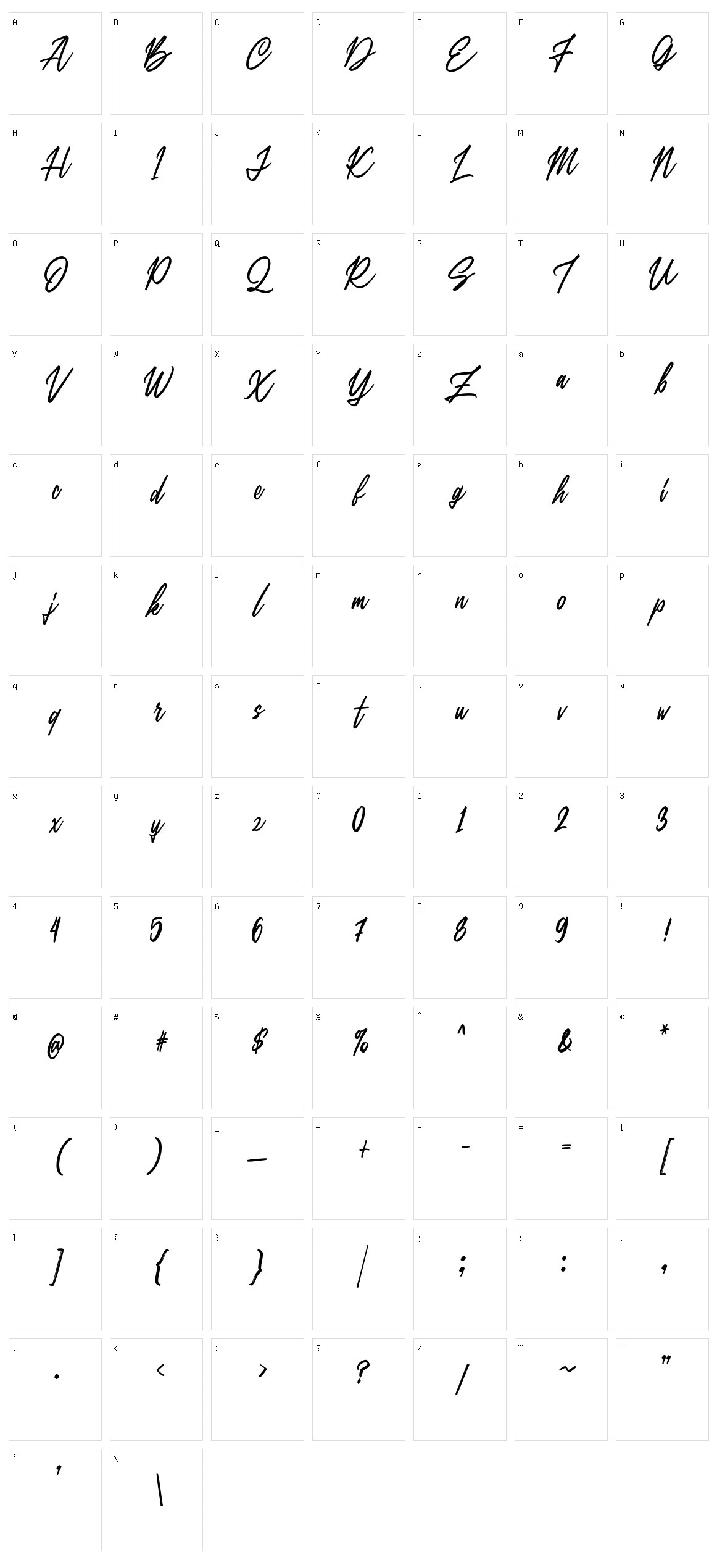 Belbing Script Character Set