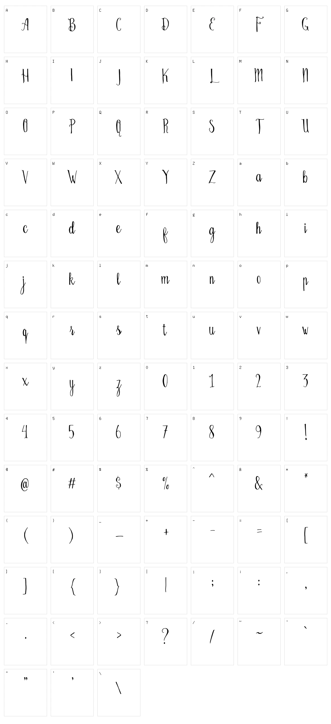 Bellanie Script Character Set