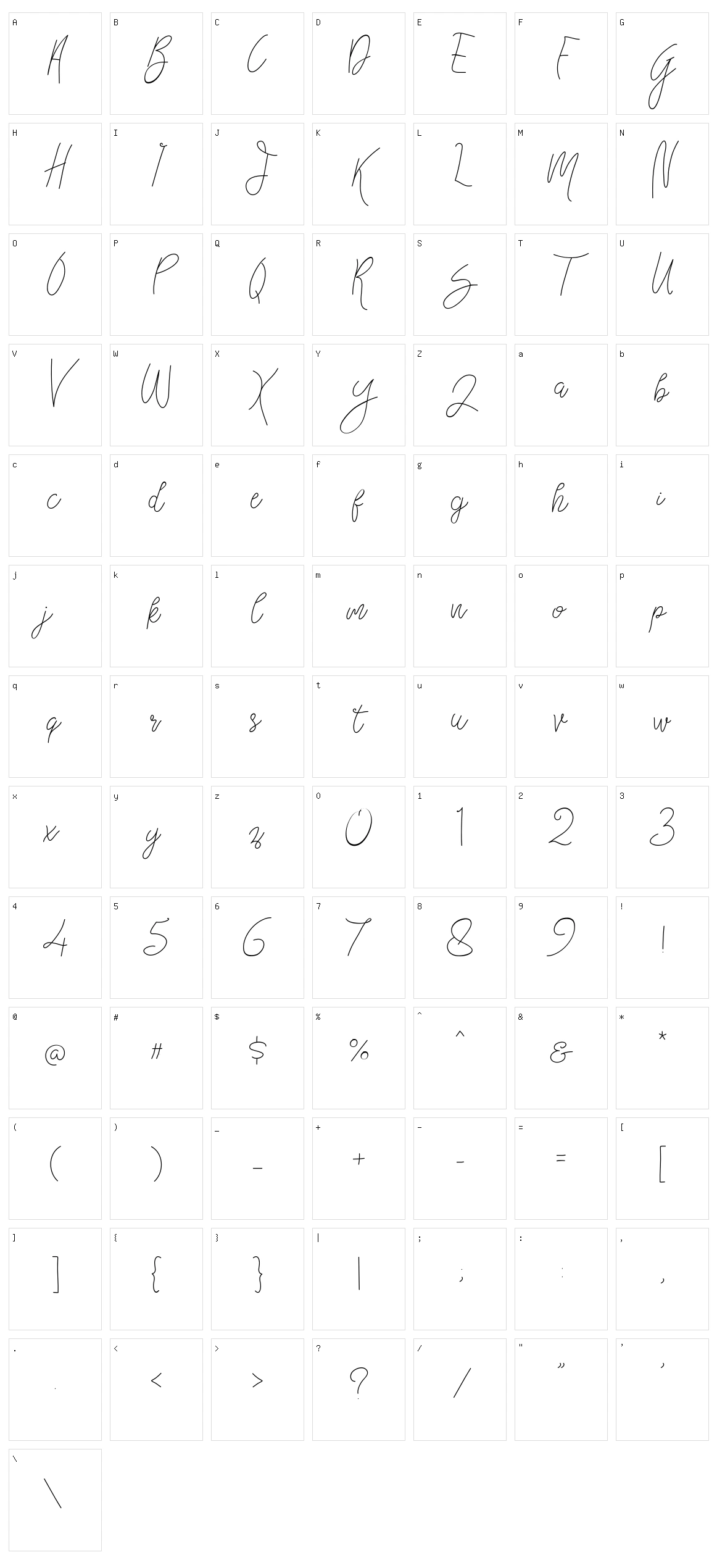 Bellievia Script Character Set