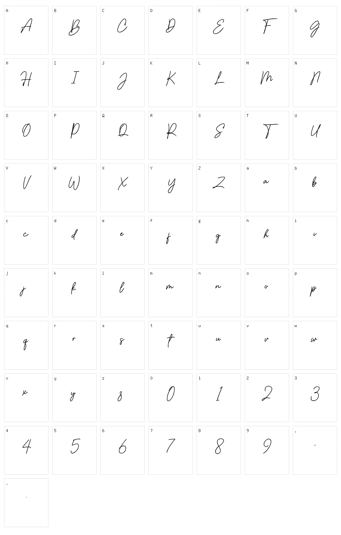 Bettany Script Character Set