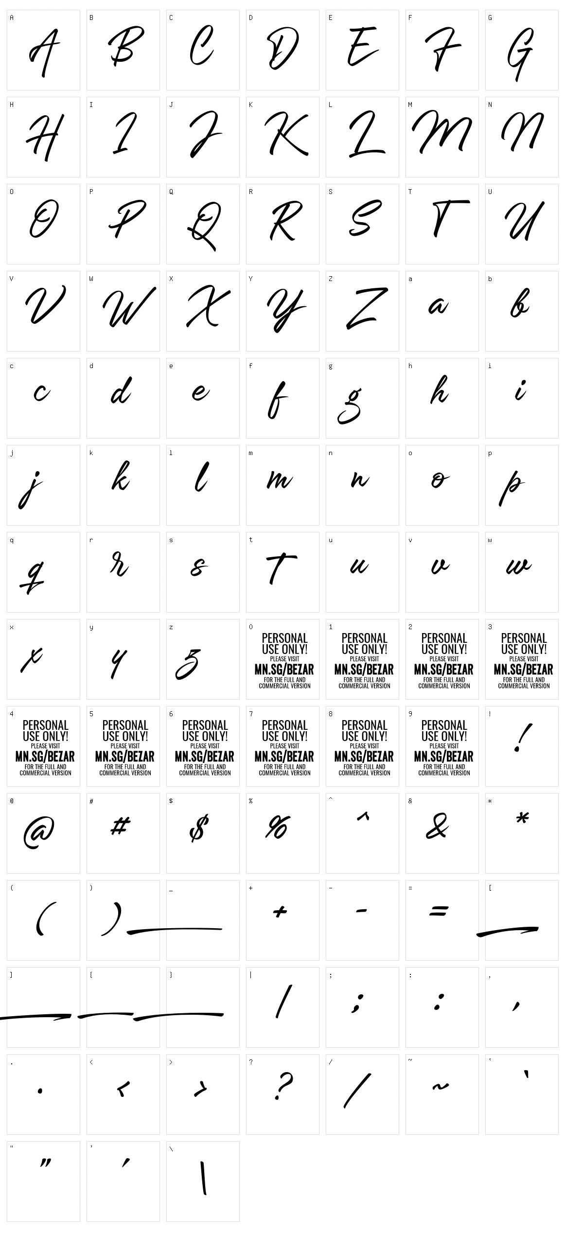 Bezar Character Set