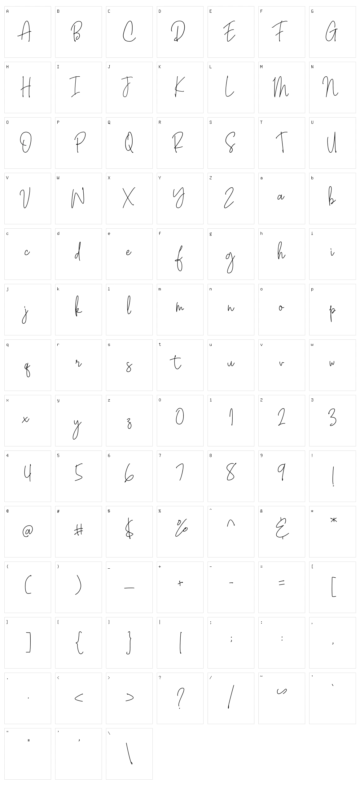 Bianka Script Character Set