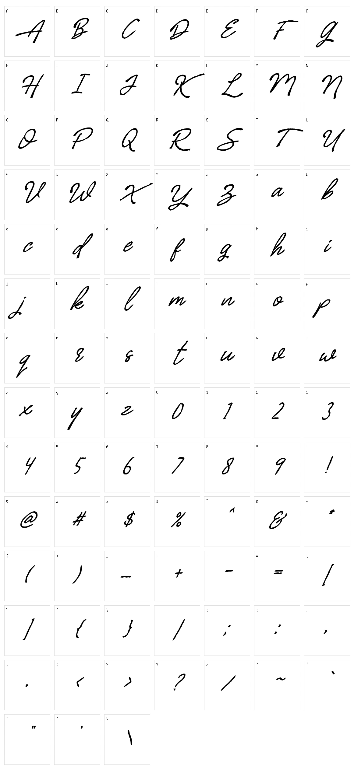 Billenia Character Set
