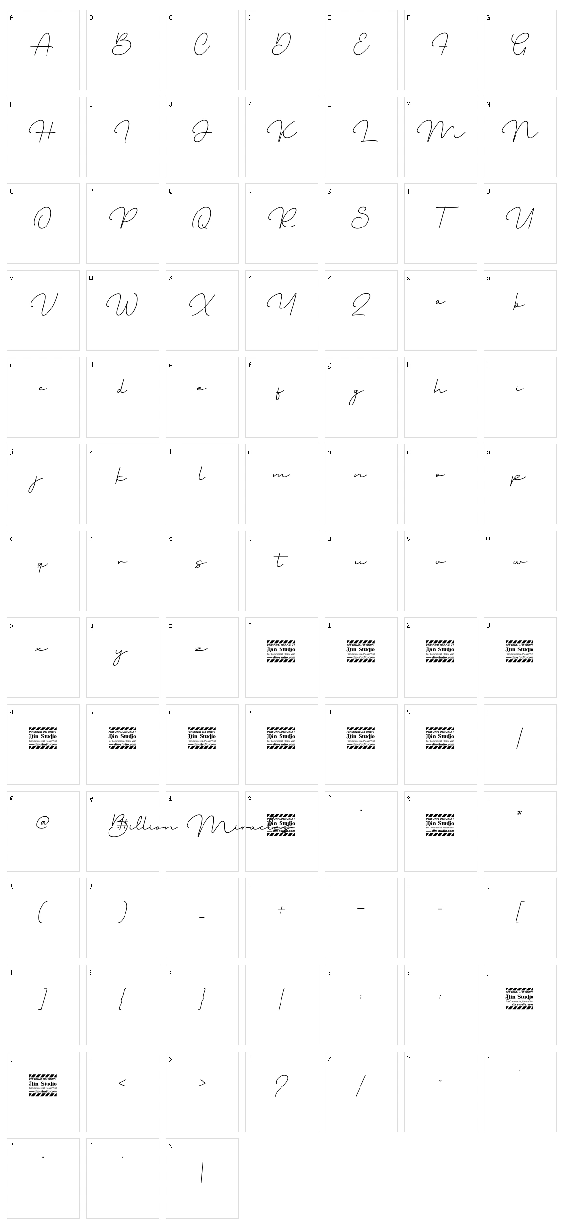Billion Miracles Character Set