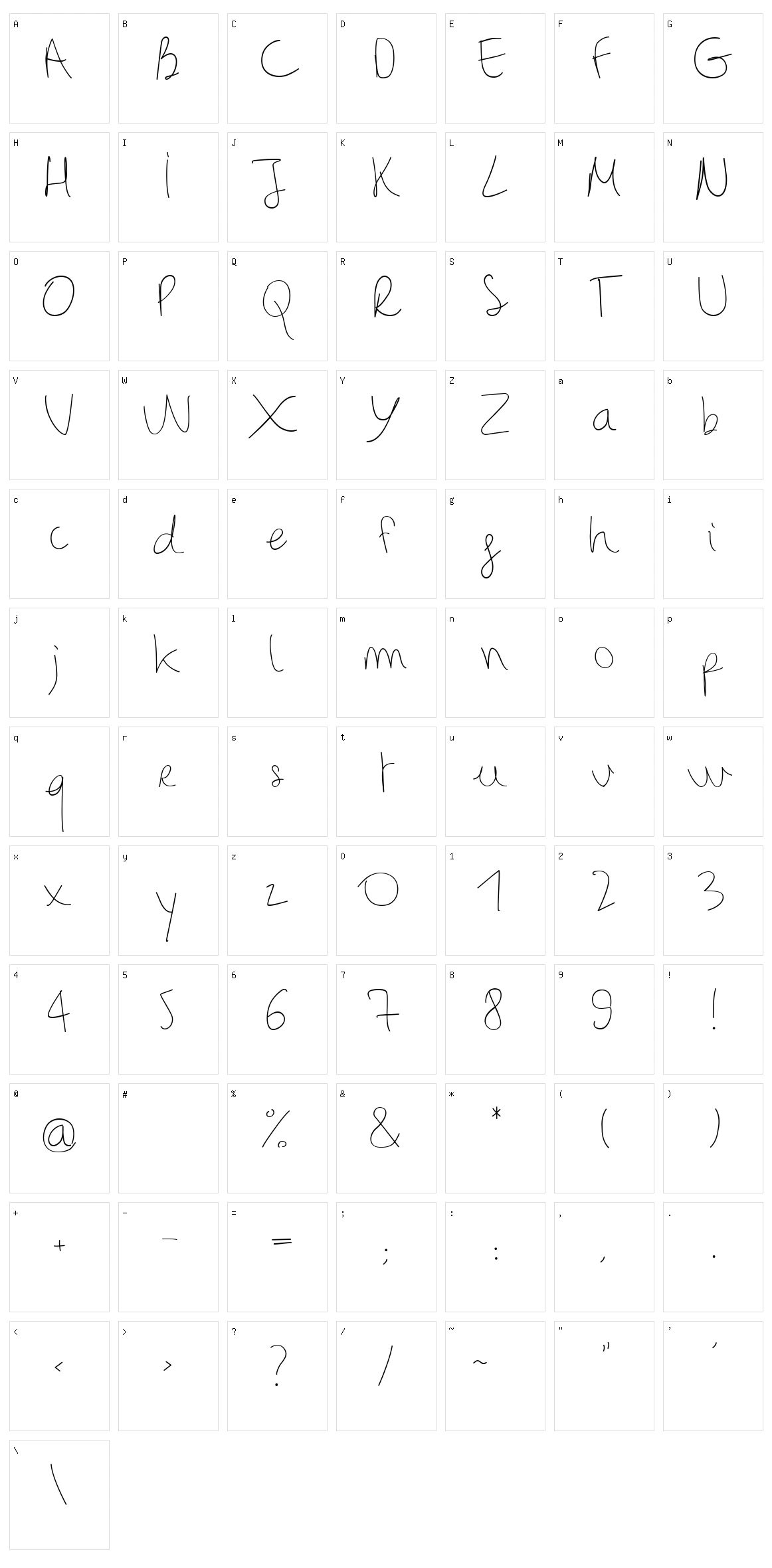 Binetruy Script Character Set