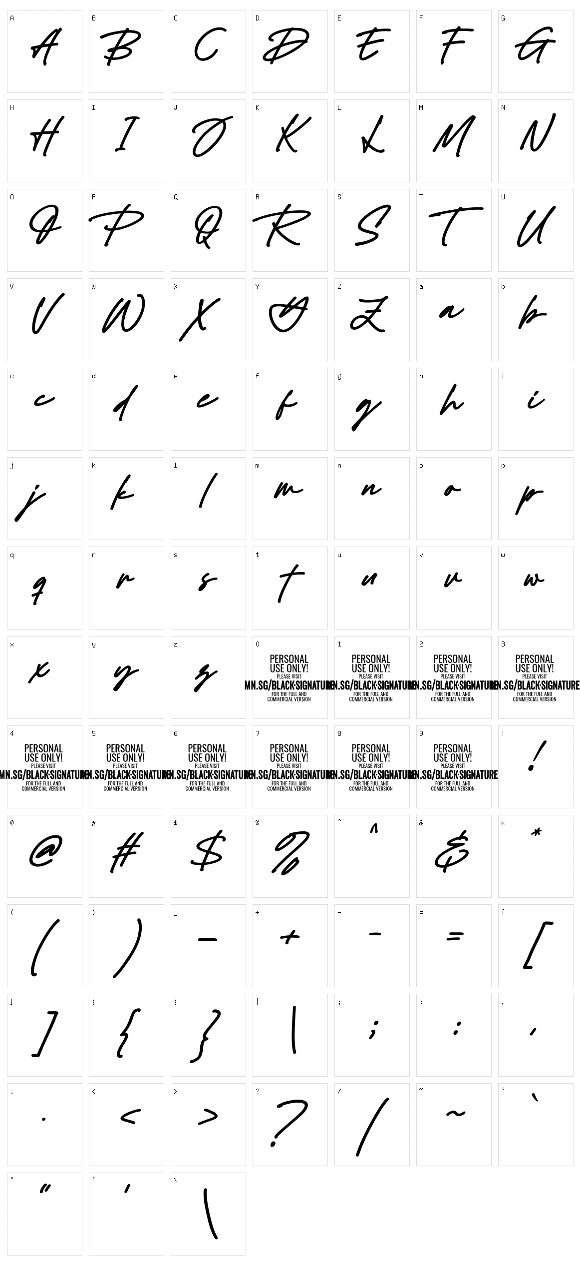 Black Signature Character Set