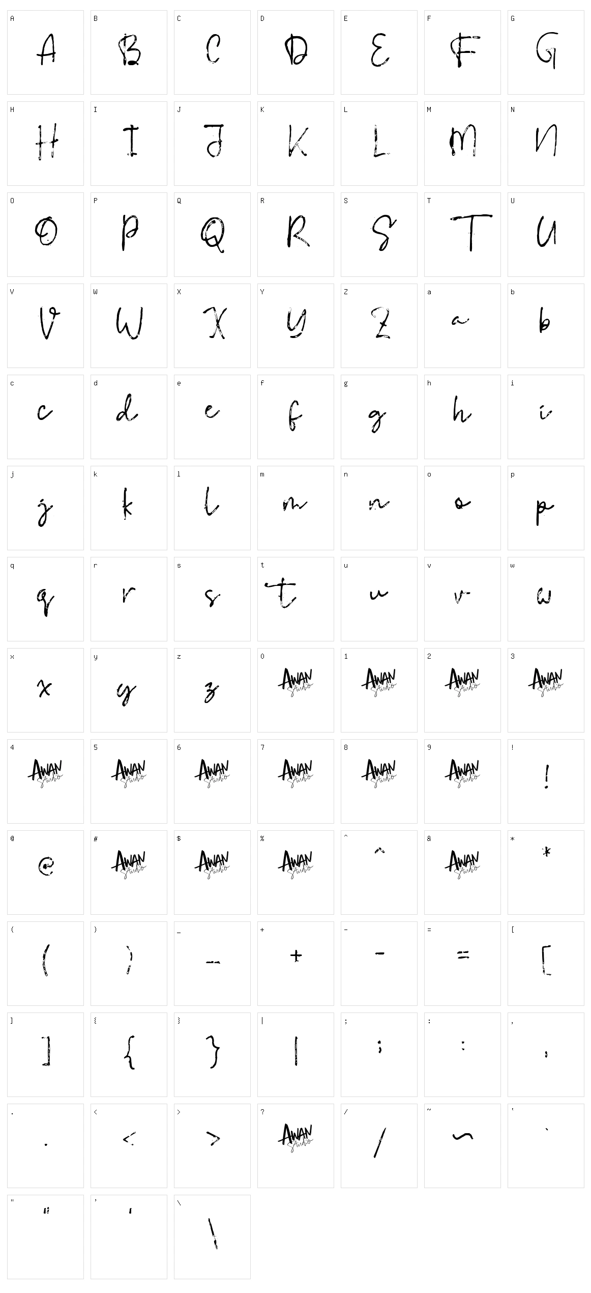 Bloody Script Character Set