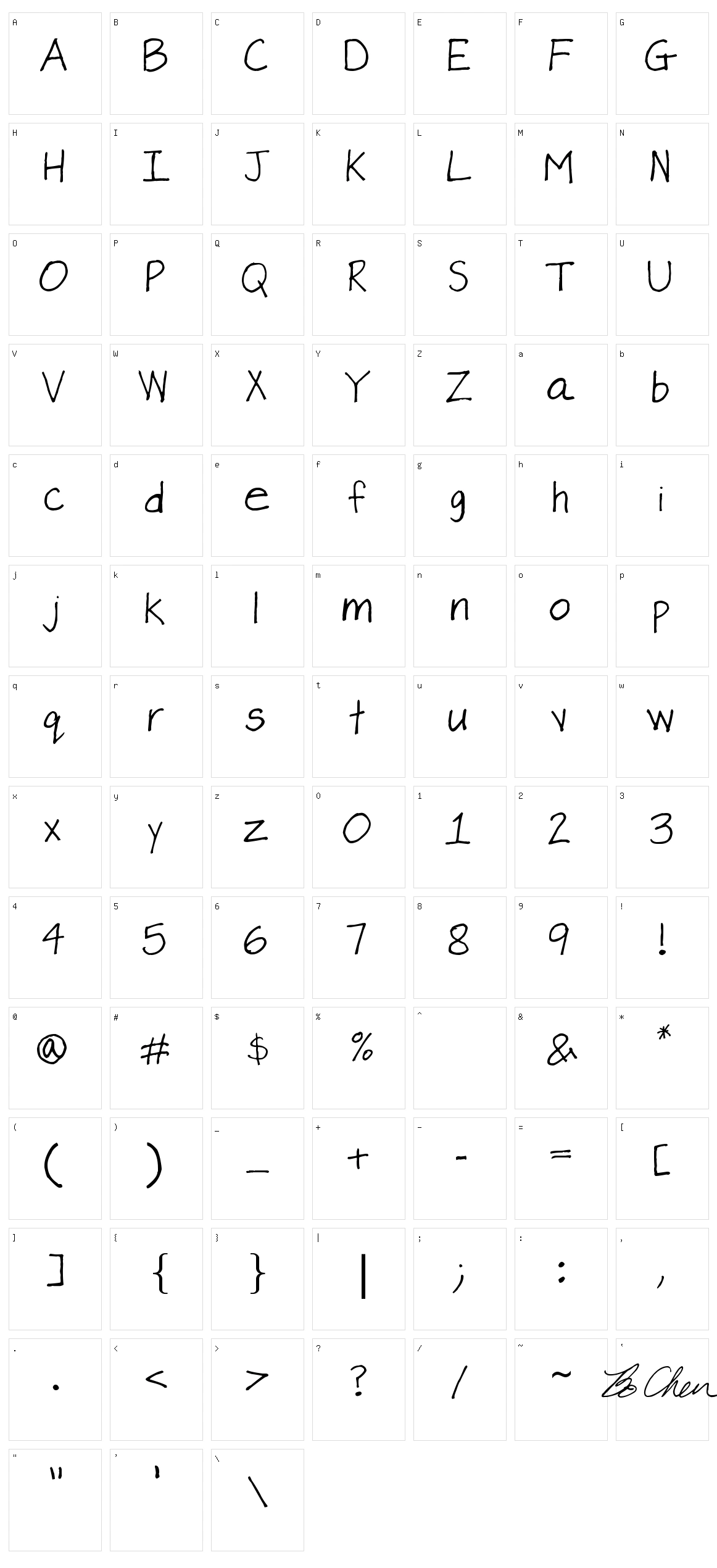 Bo Chen Font Character Set