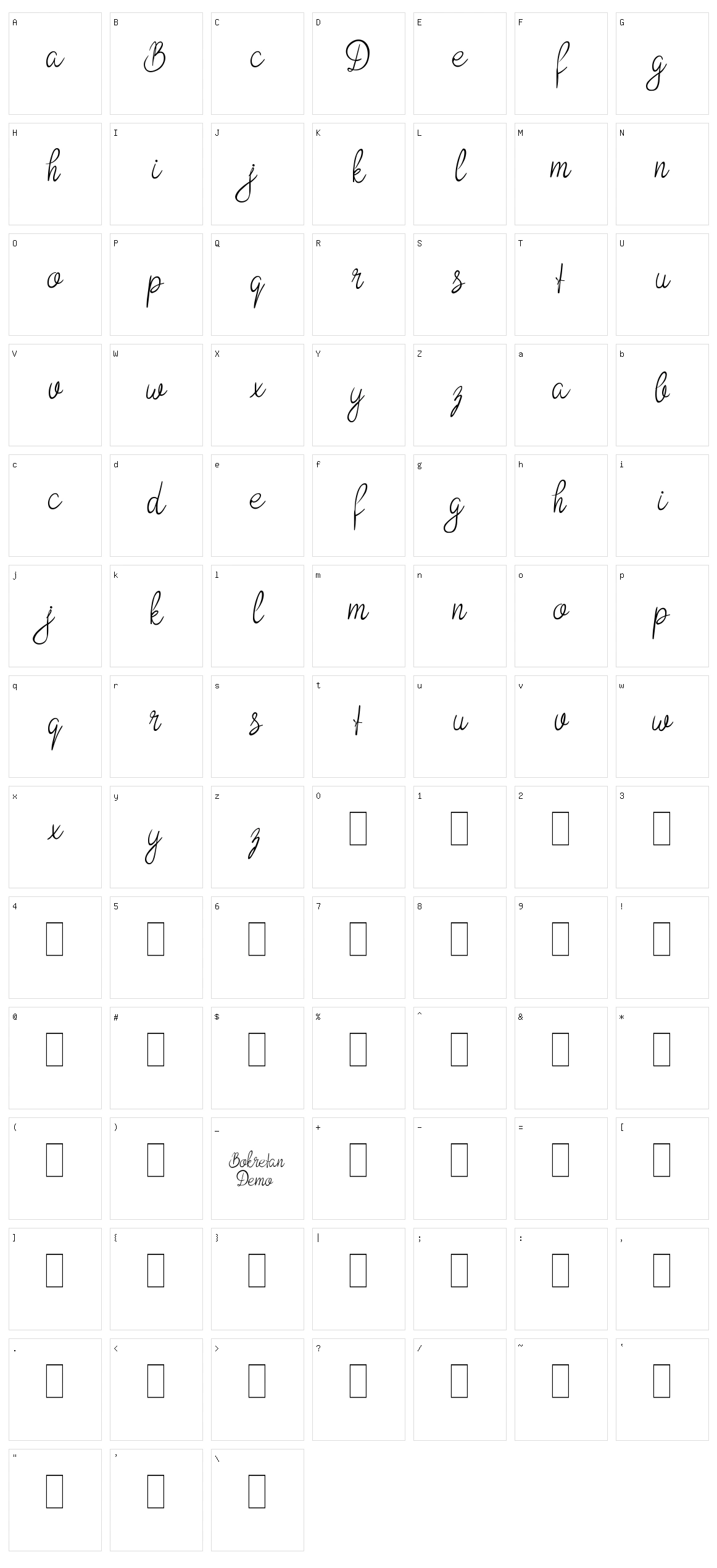 Bokretan Character Set