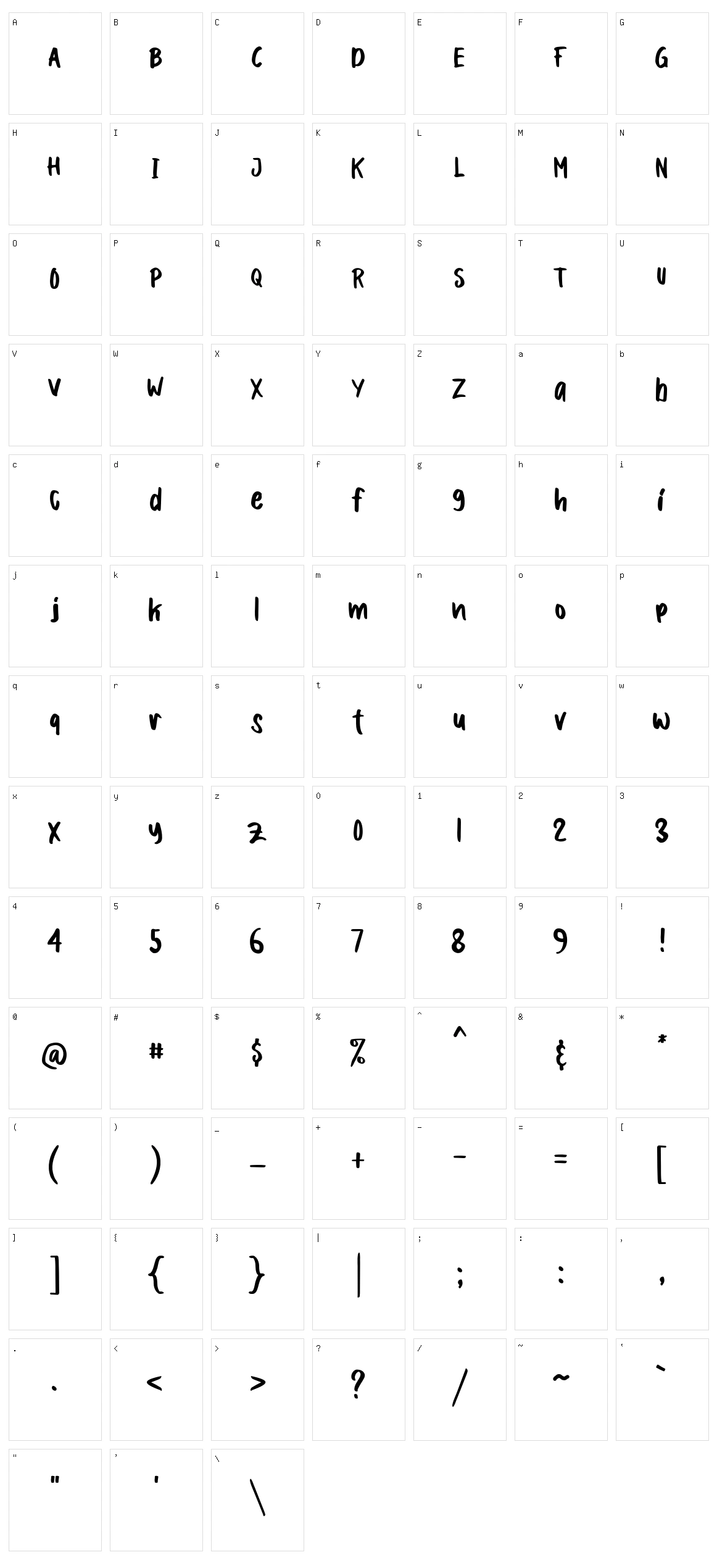 Boldey Typeface Character Set