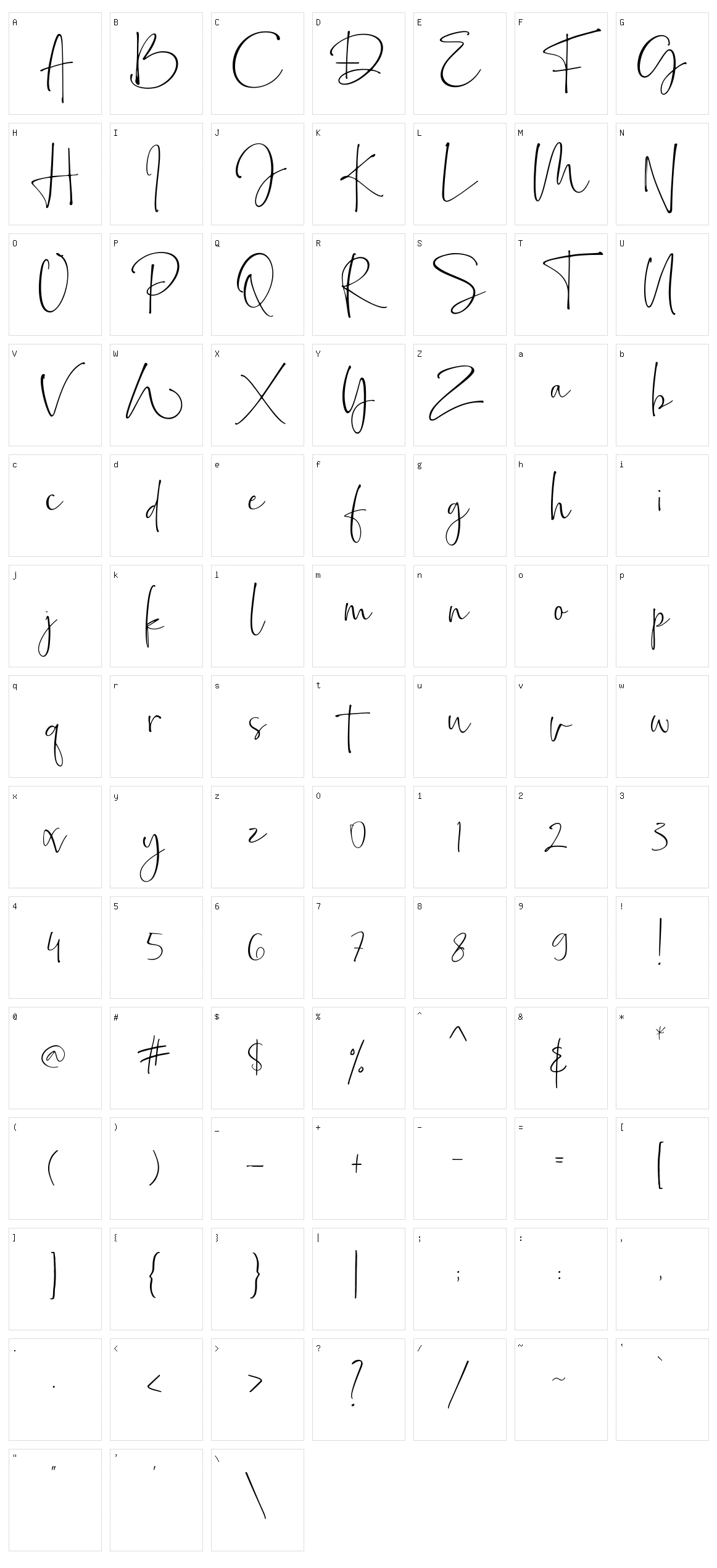 Bollivia Rosilla Script Character Set