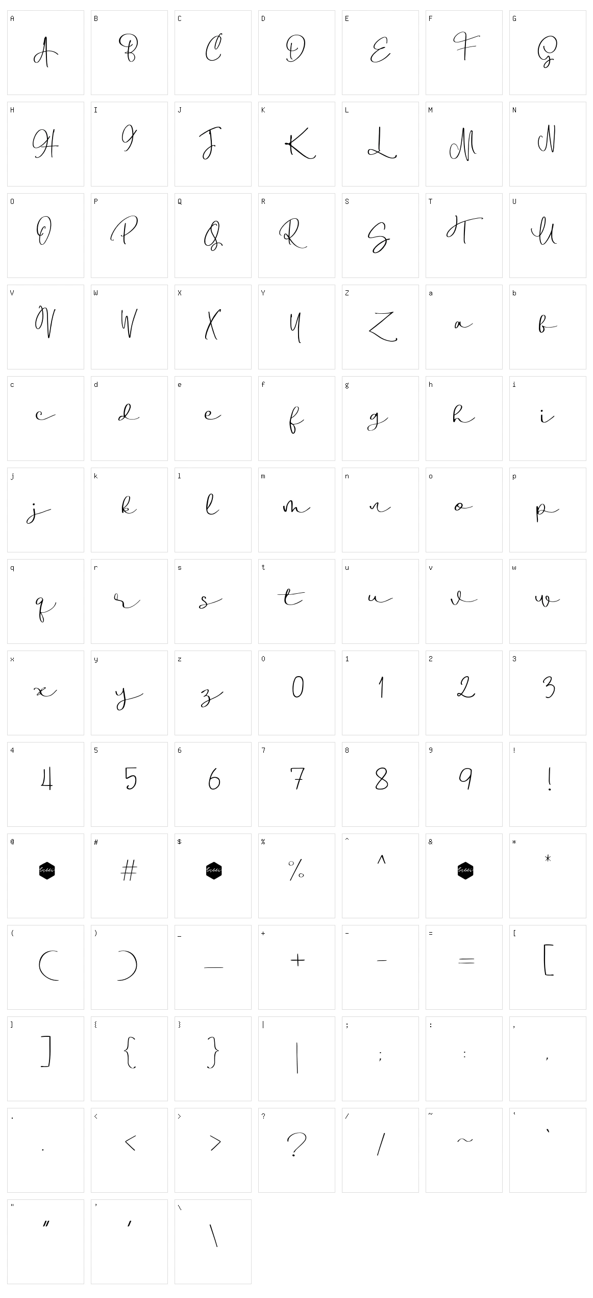 Boulevard Script Character Set