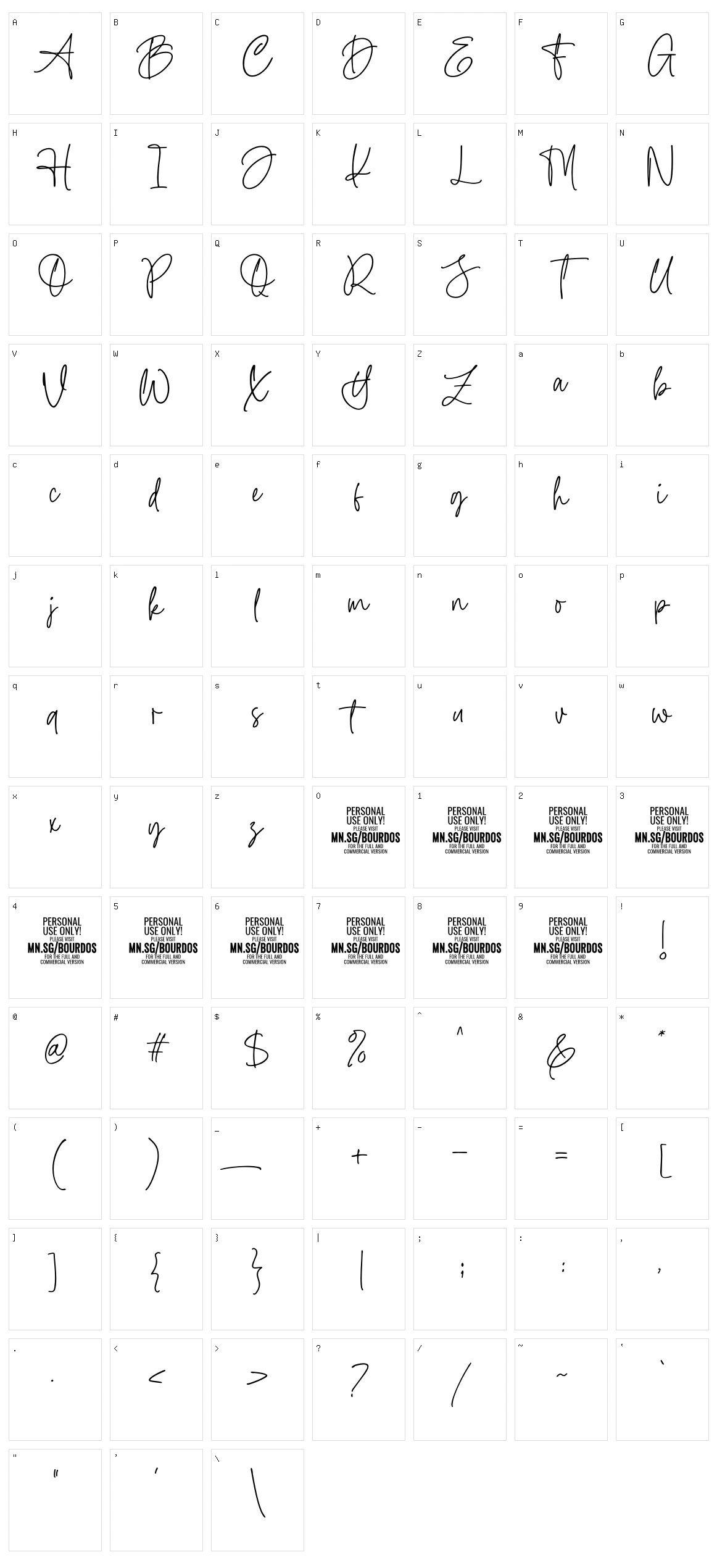 Bourdos Character Set