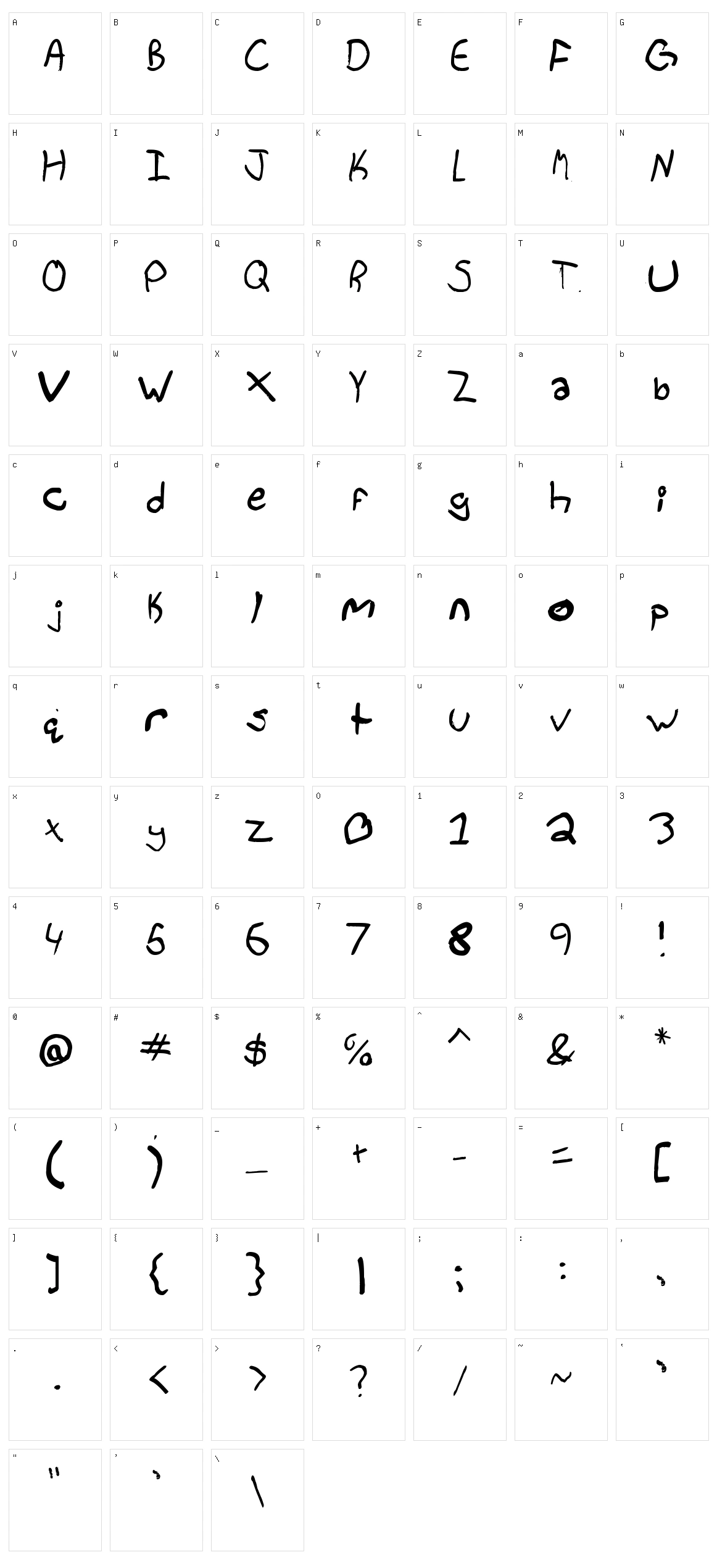 Bradley Hand Character Set