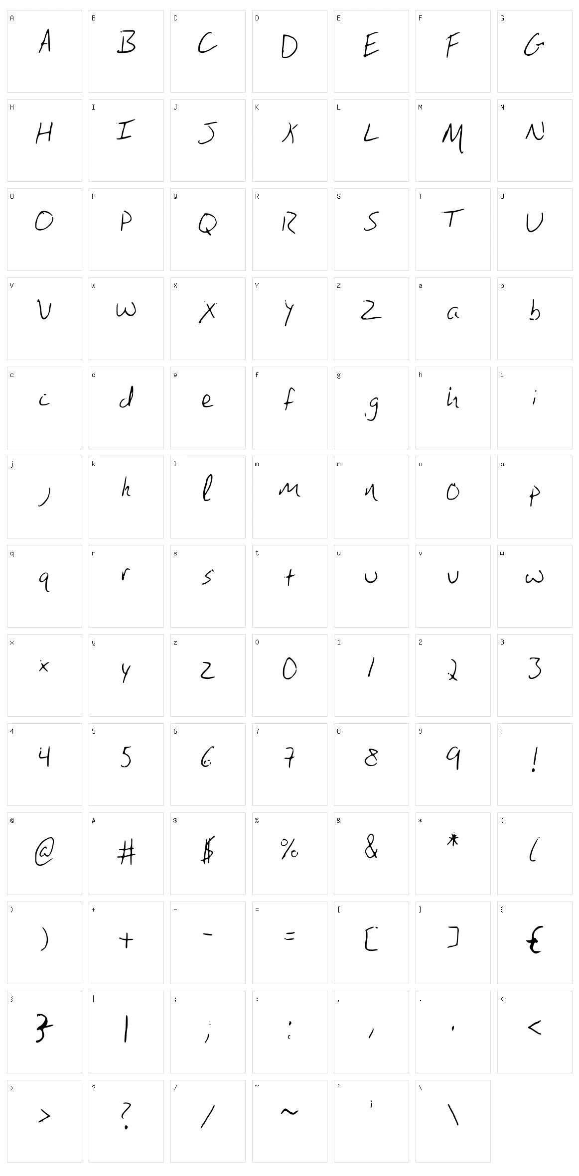 Brandons Handwriting Character Set
