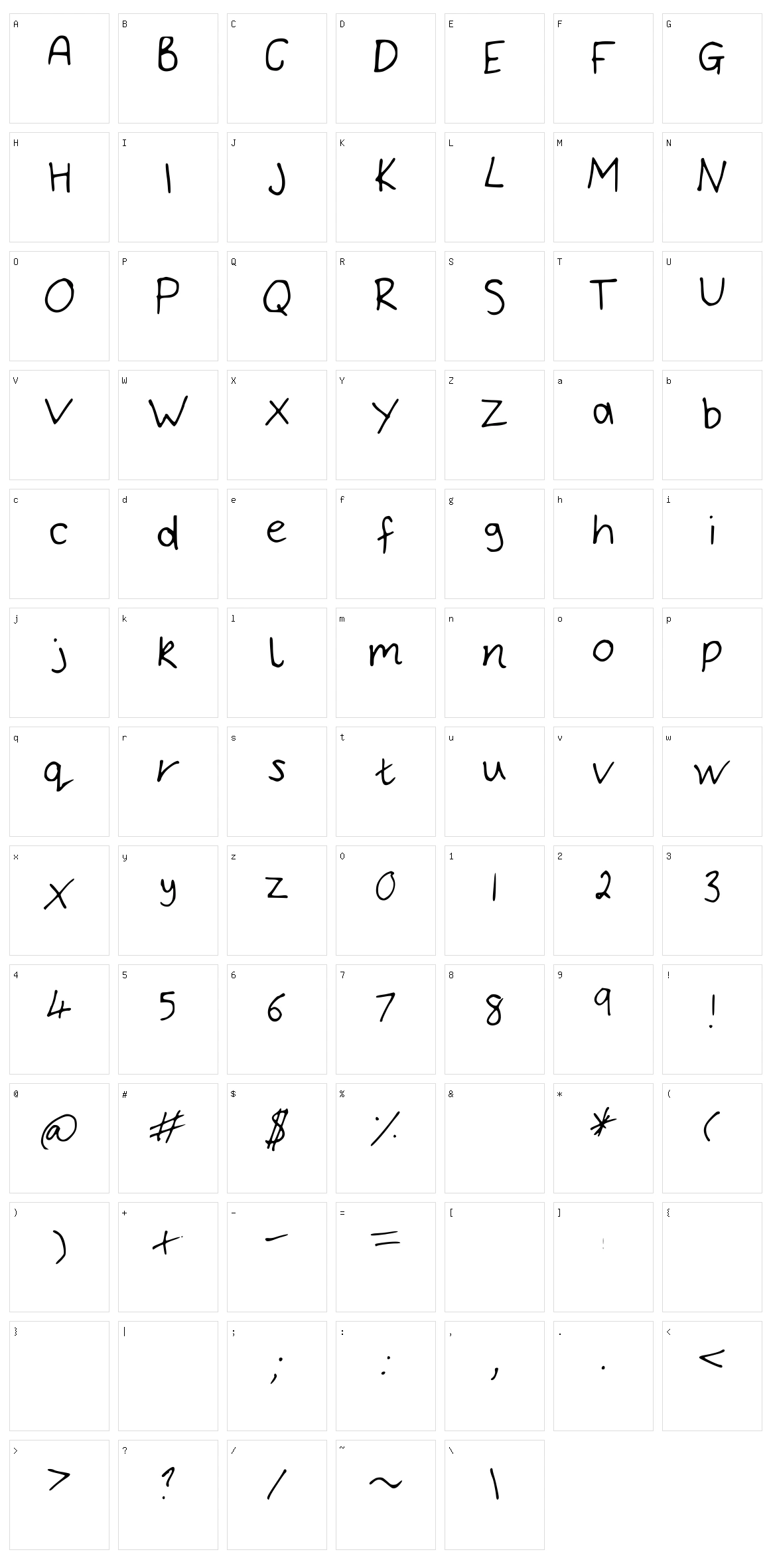 Bryonys Handwriting Thin Character Set