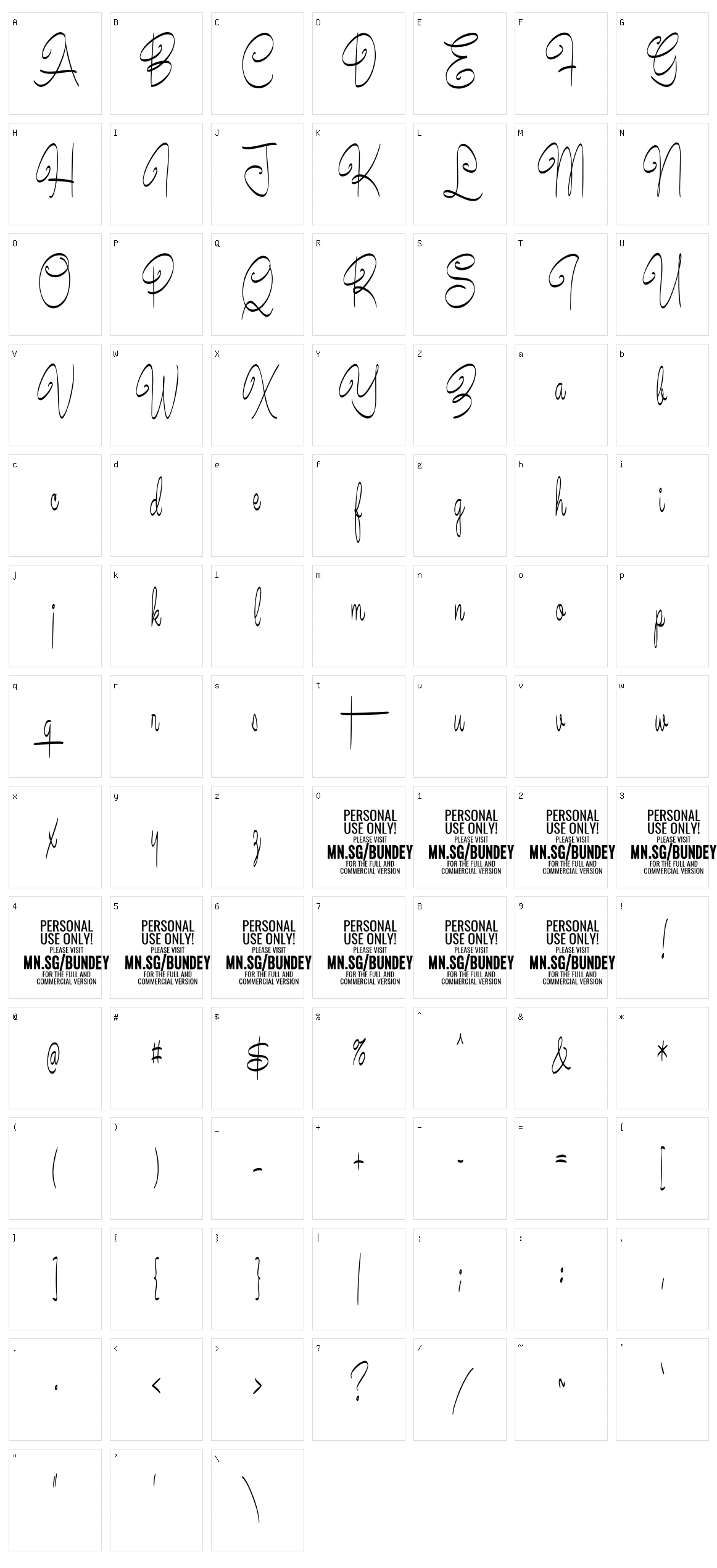 Bundey Script Character Set