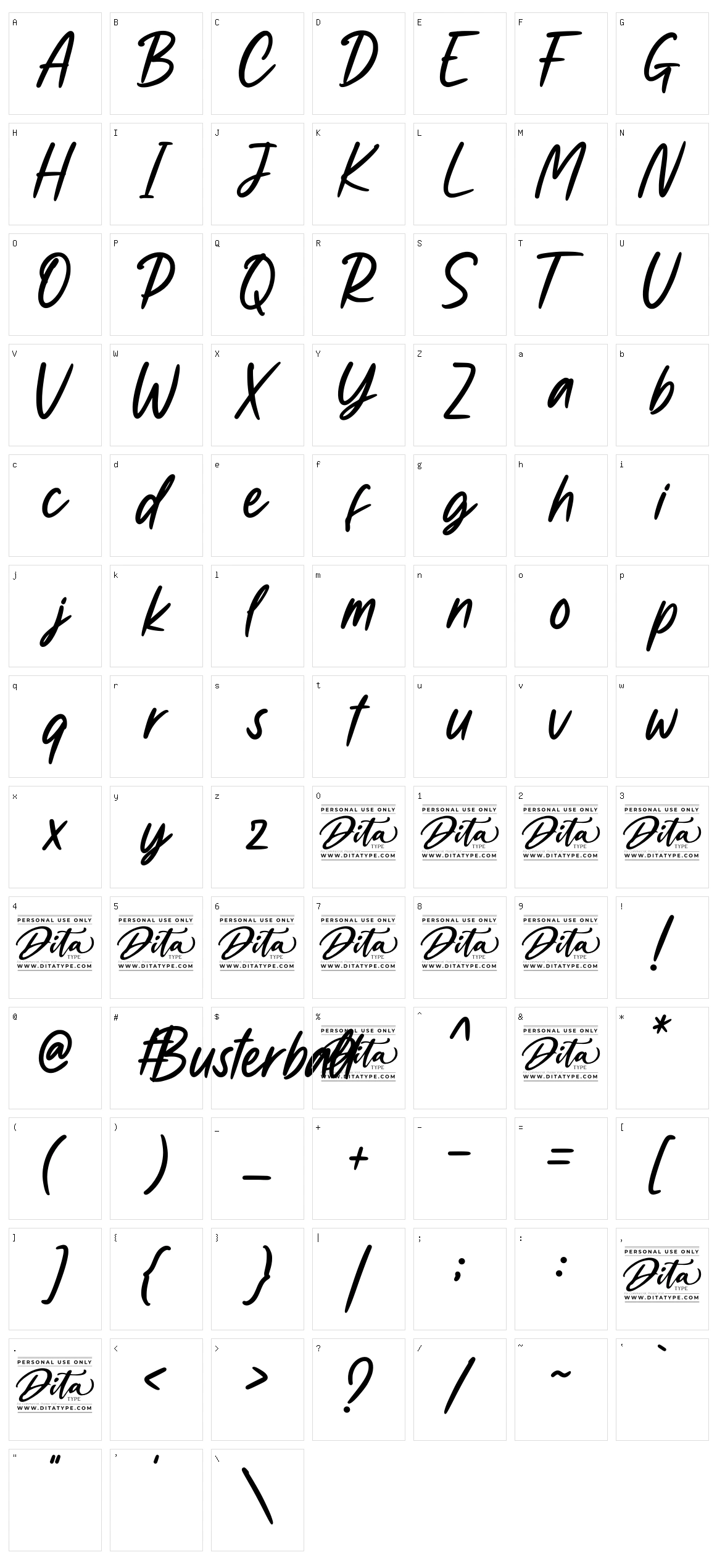 Busteball Character Set